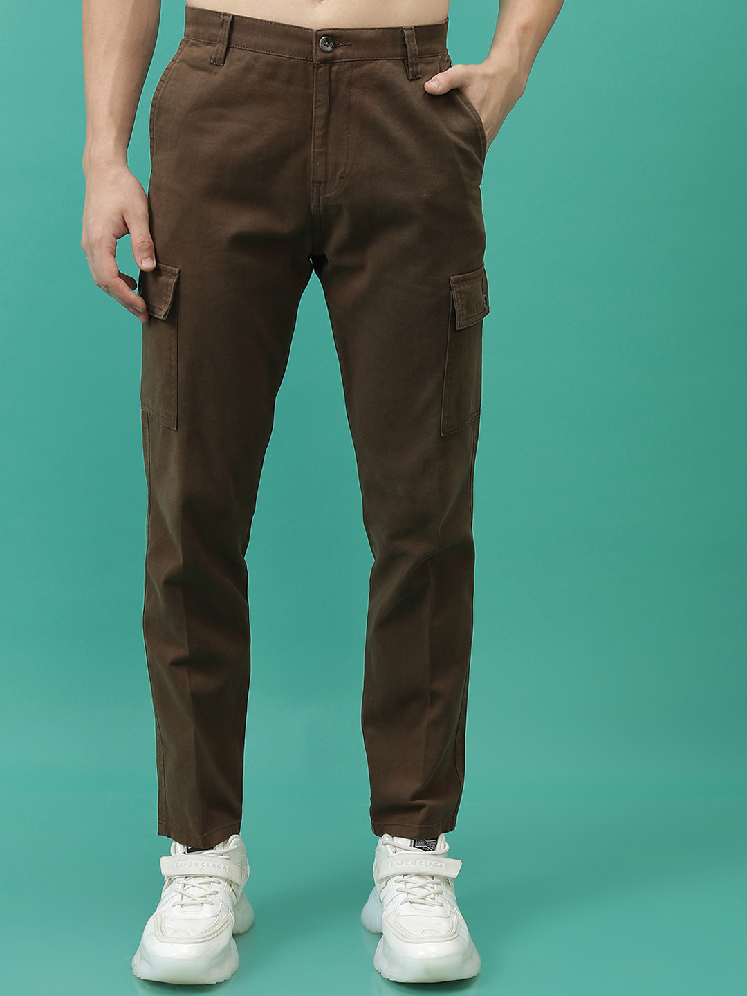 HIGHLANDER Men Plain Mid-Rise Cotton Regular Fit  Cargos