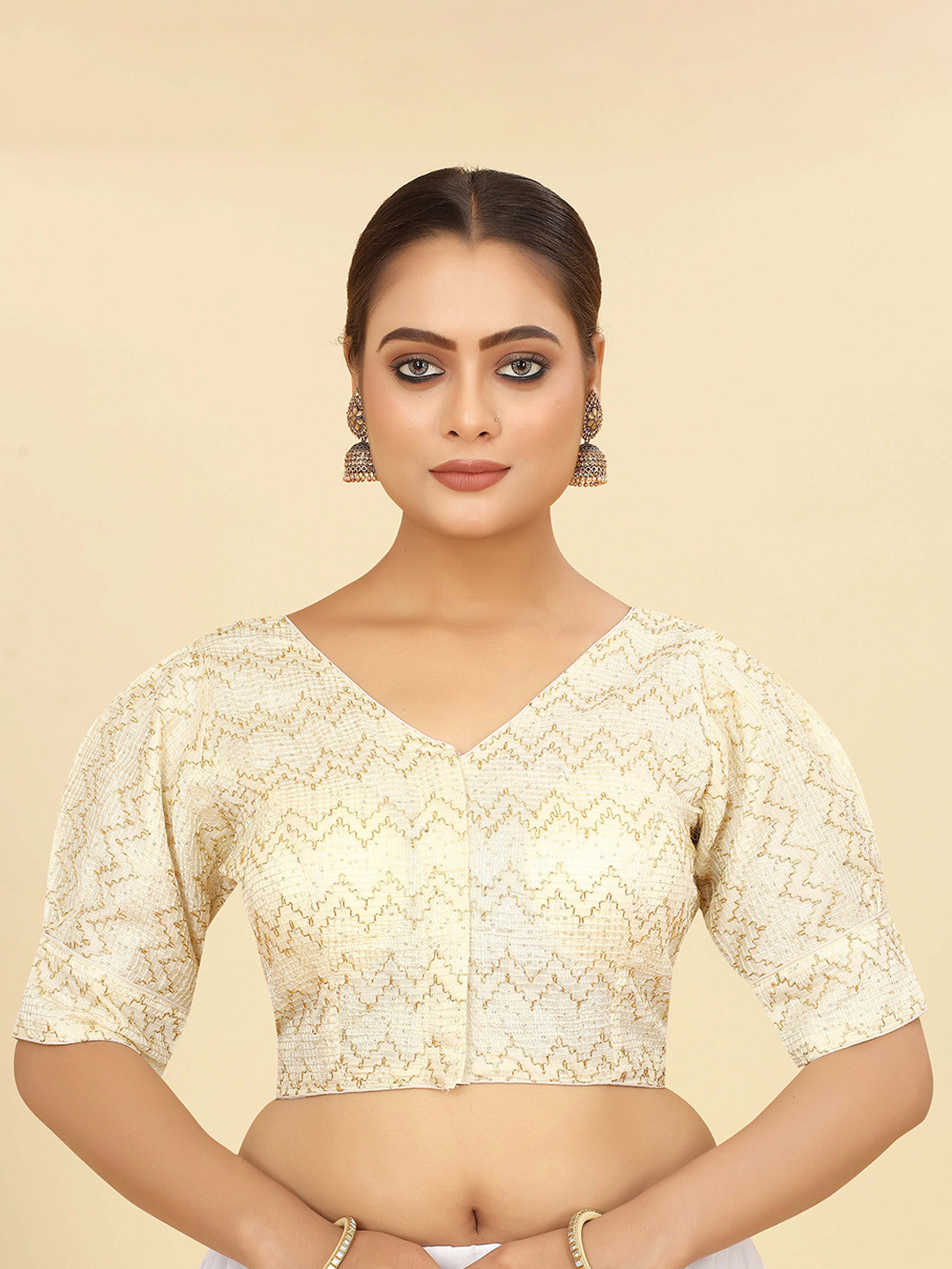 SHOPGARB Embroidered Sequinned Georgette Readymade Saree Blouse