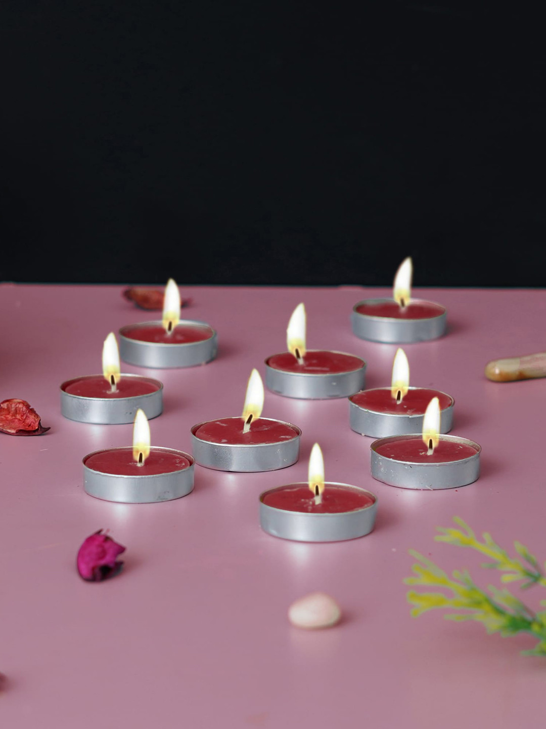 eCraftIndia 10Pcs Scented 1 Wick Strawberry Solid Round Regular Tea Light Candles