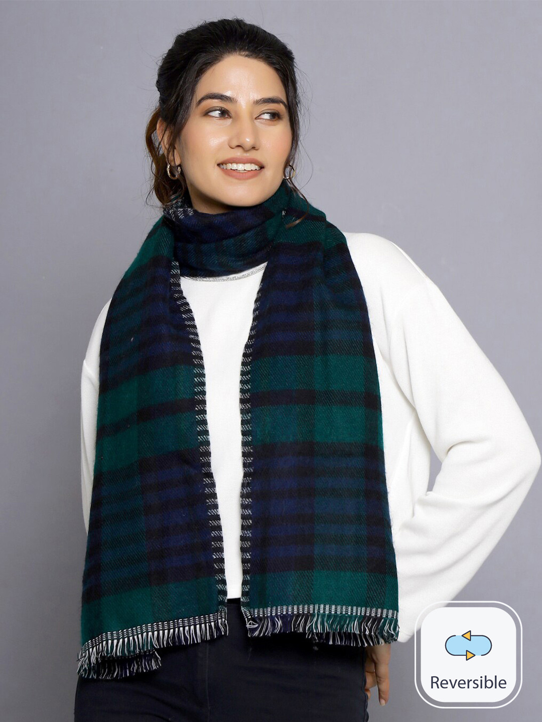 HANDICRAFT PALACE Checked Reversible Acrylic Scarf