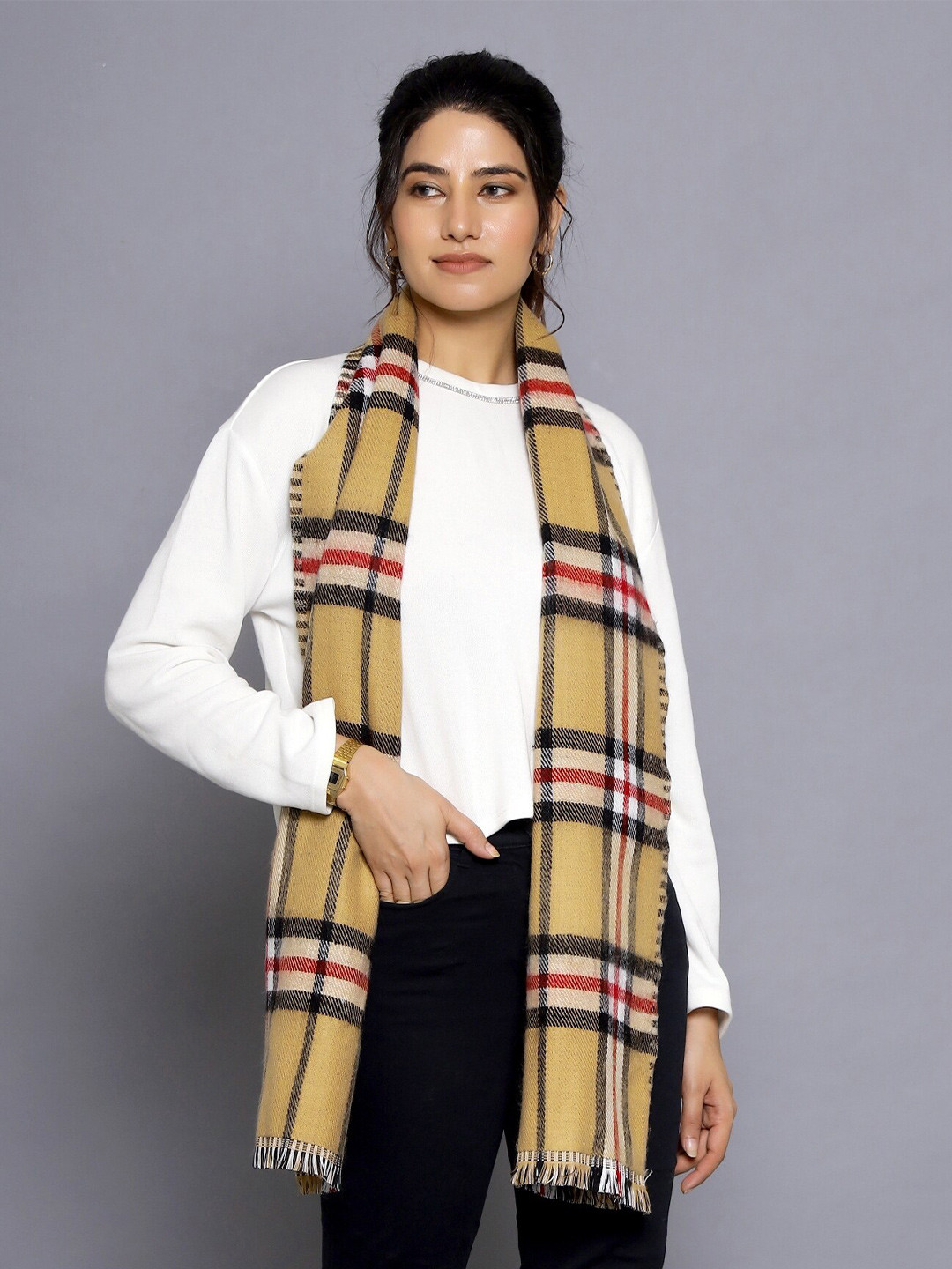 HANDICRAFT PALACE Checked Reversible Acrylic Scarf