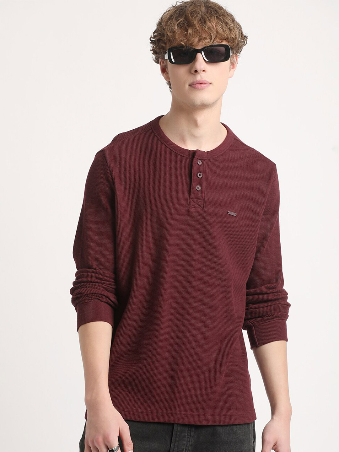 THE BEAR HOUSE Henley Neck Pure Cotton Slim Fit T-shirt