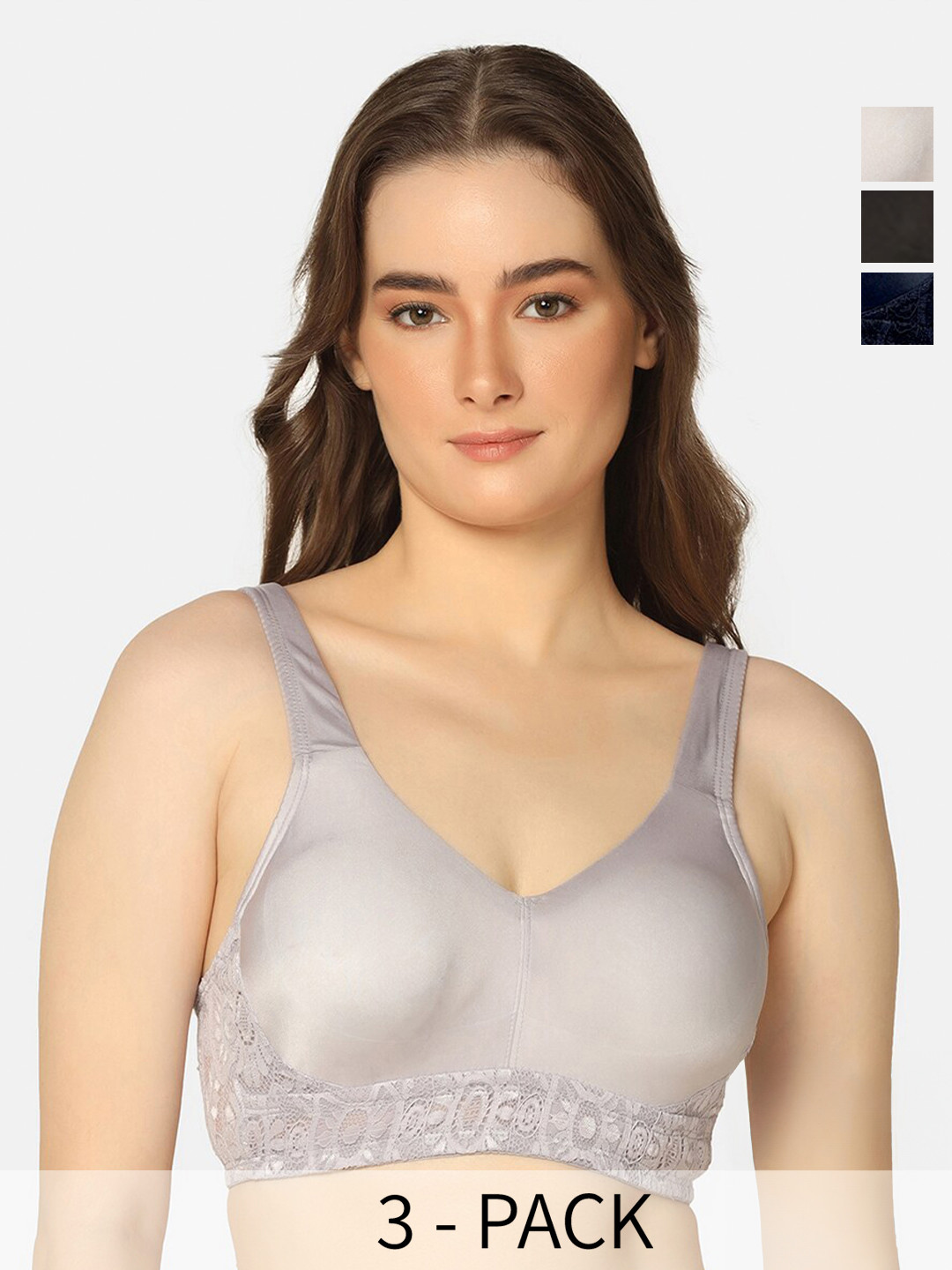 Curvy Love Pack Of 3 Full Coverage Non Padded No Saga Everyday Bra With All Day Comfort