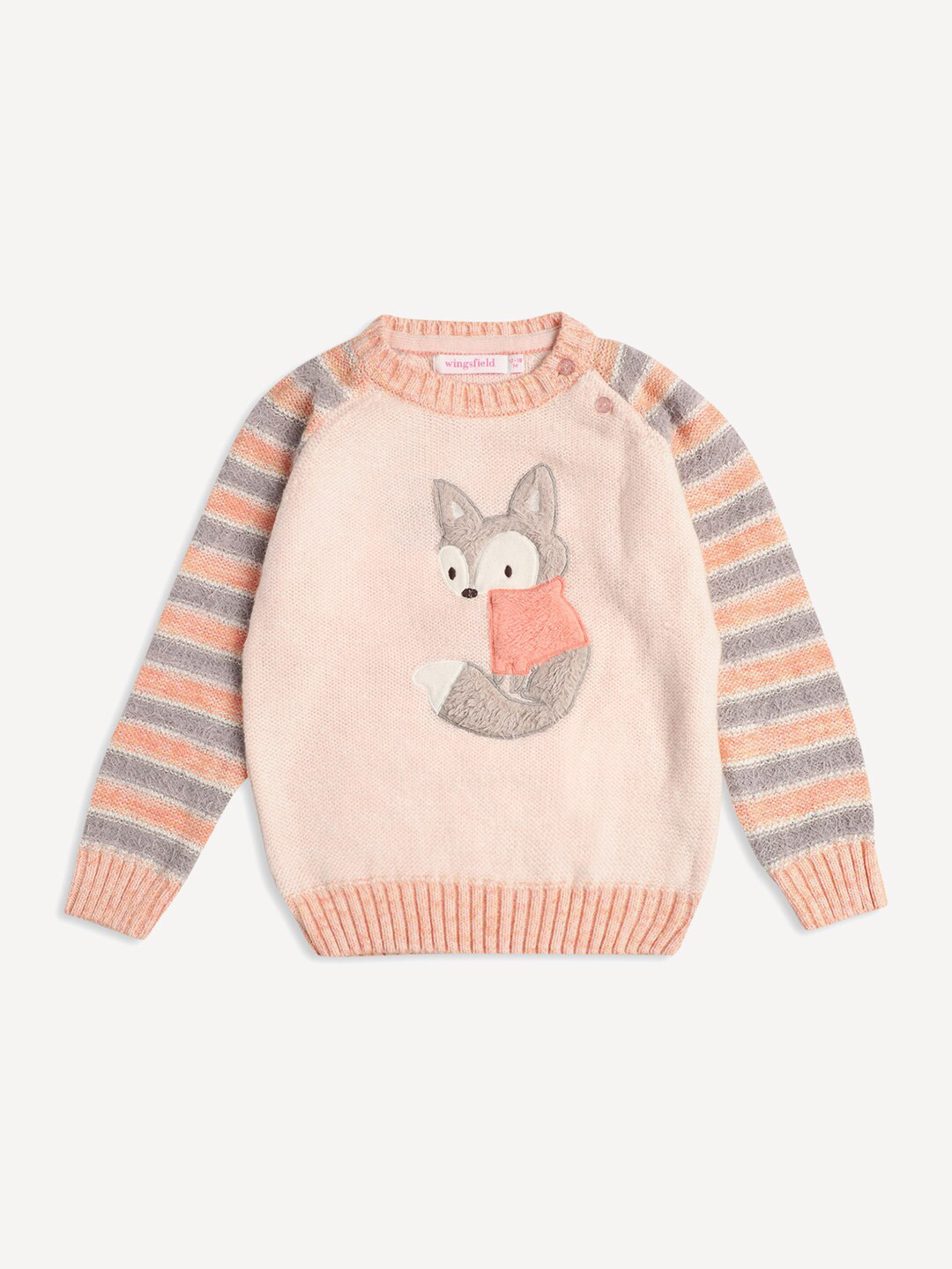 Wingsfield Girls Ribbed Acrylic Pullover with Applique Detail