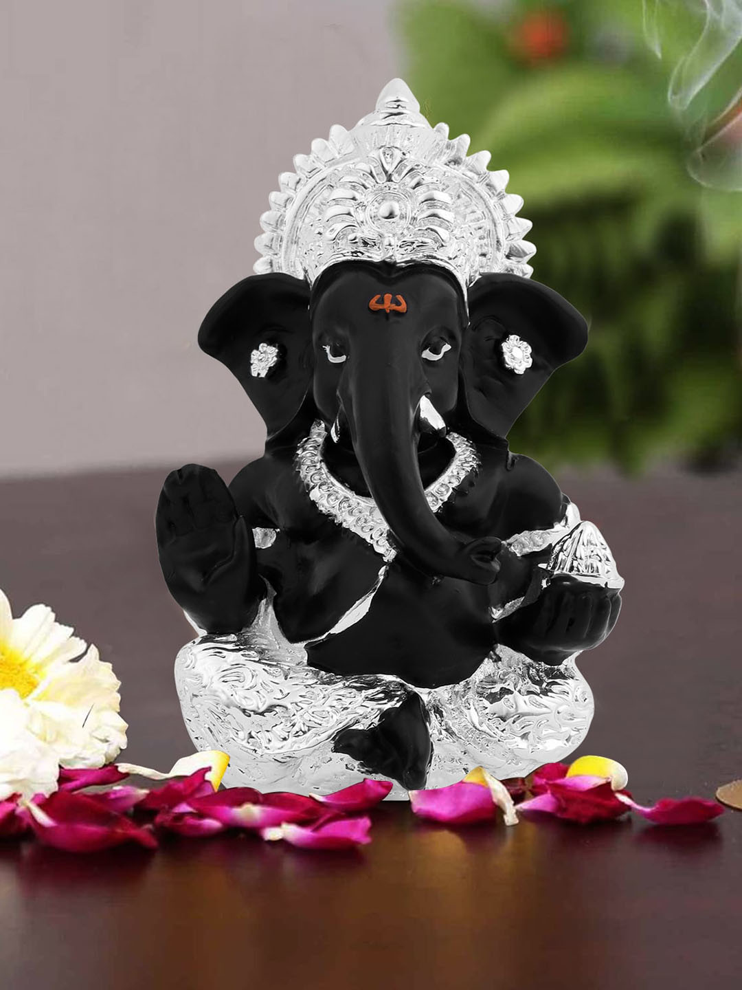 INTERNATIONAL GIFT Ganesh Silver Ceramic Natural Prayer Room Large Showpiece - 1.2 Inches