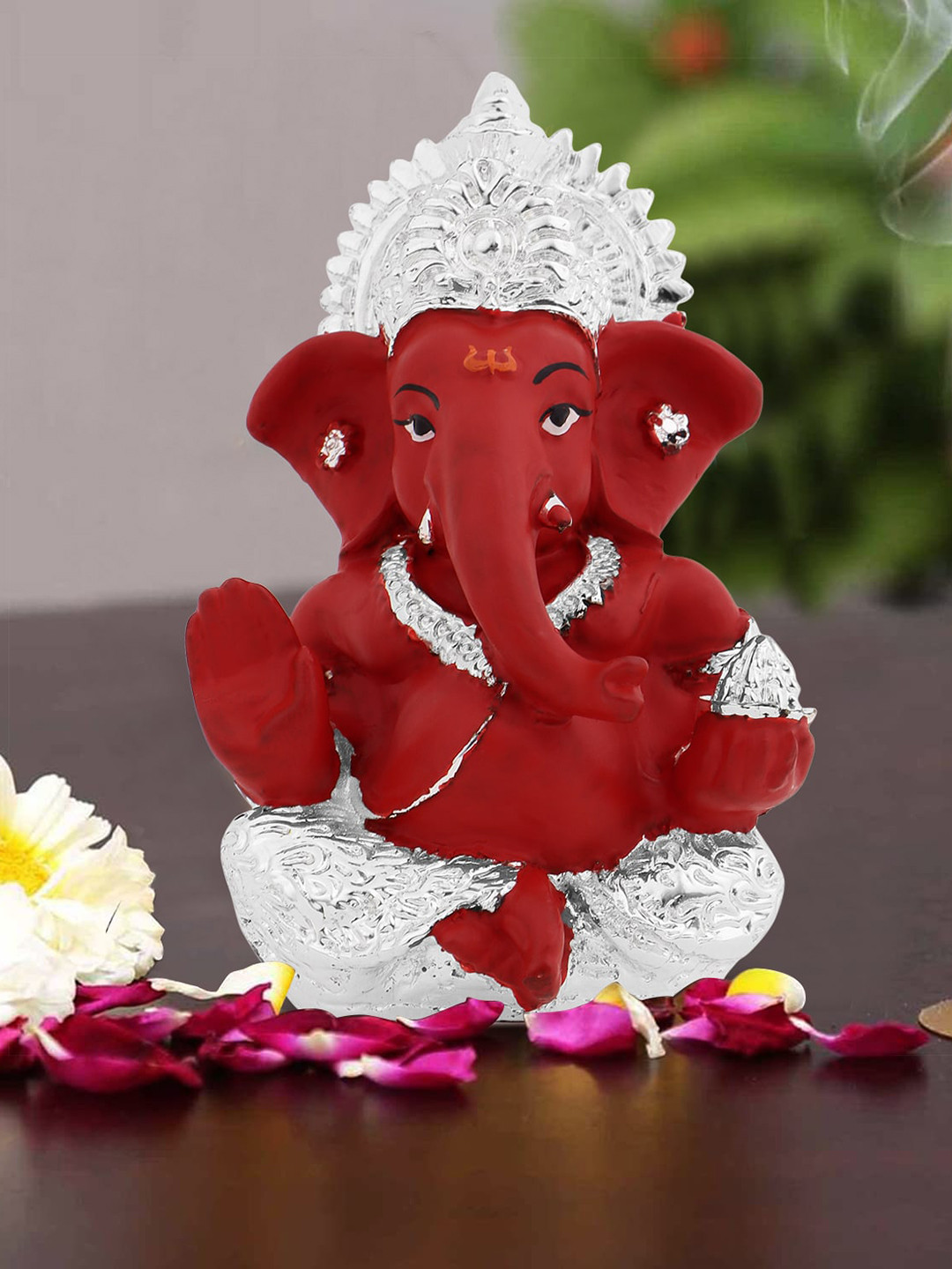 INTERNATIONAL GIFT Ganesh Red Ceramic Matte Prayer Room Large Showpiece - 1.2 Inches