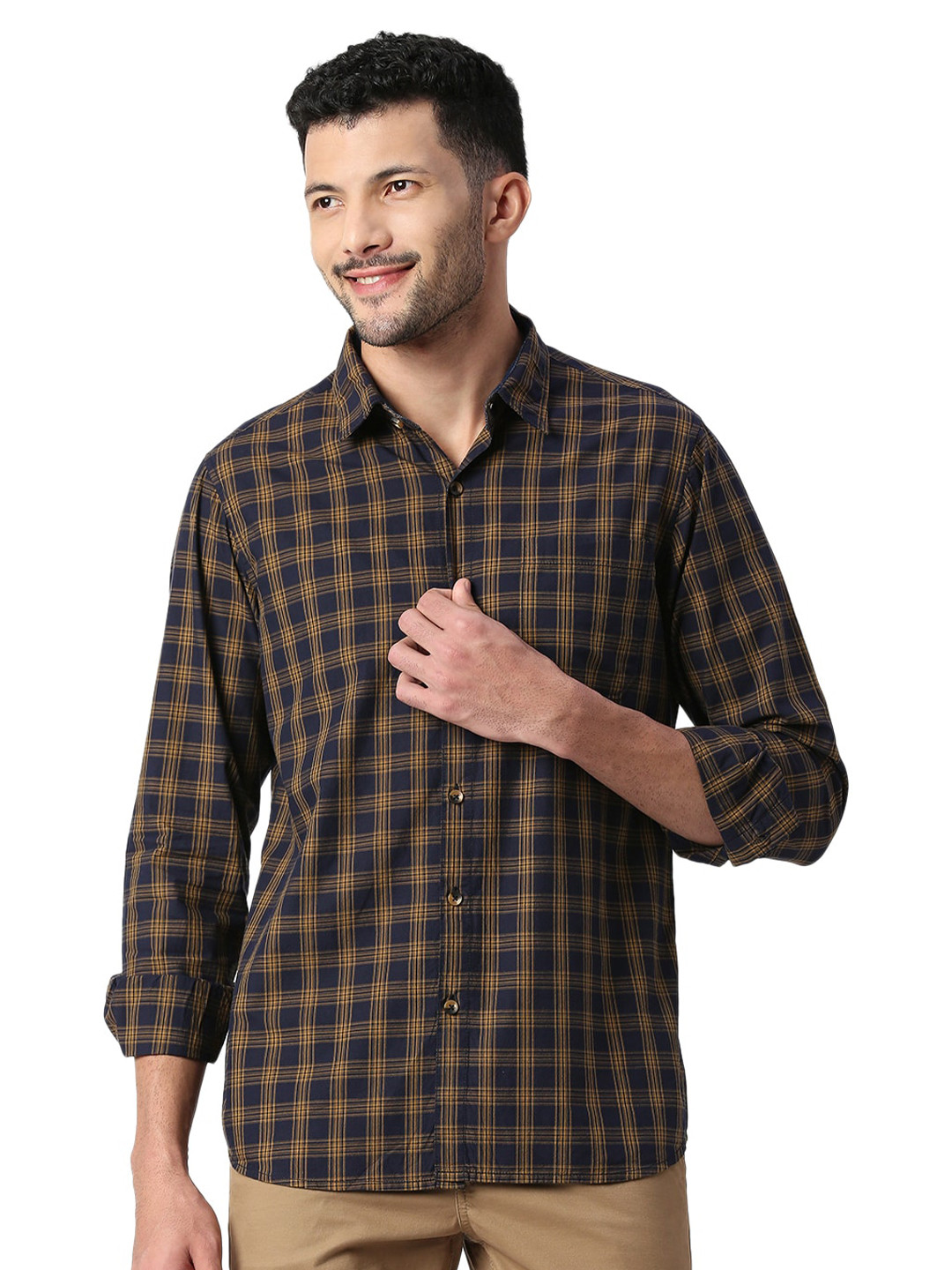SNX Buffalo Checked Tailored Fit Opaque Cotton Casual Shirt