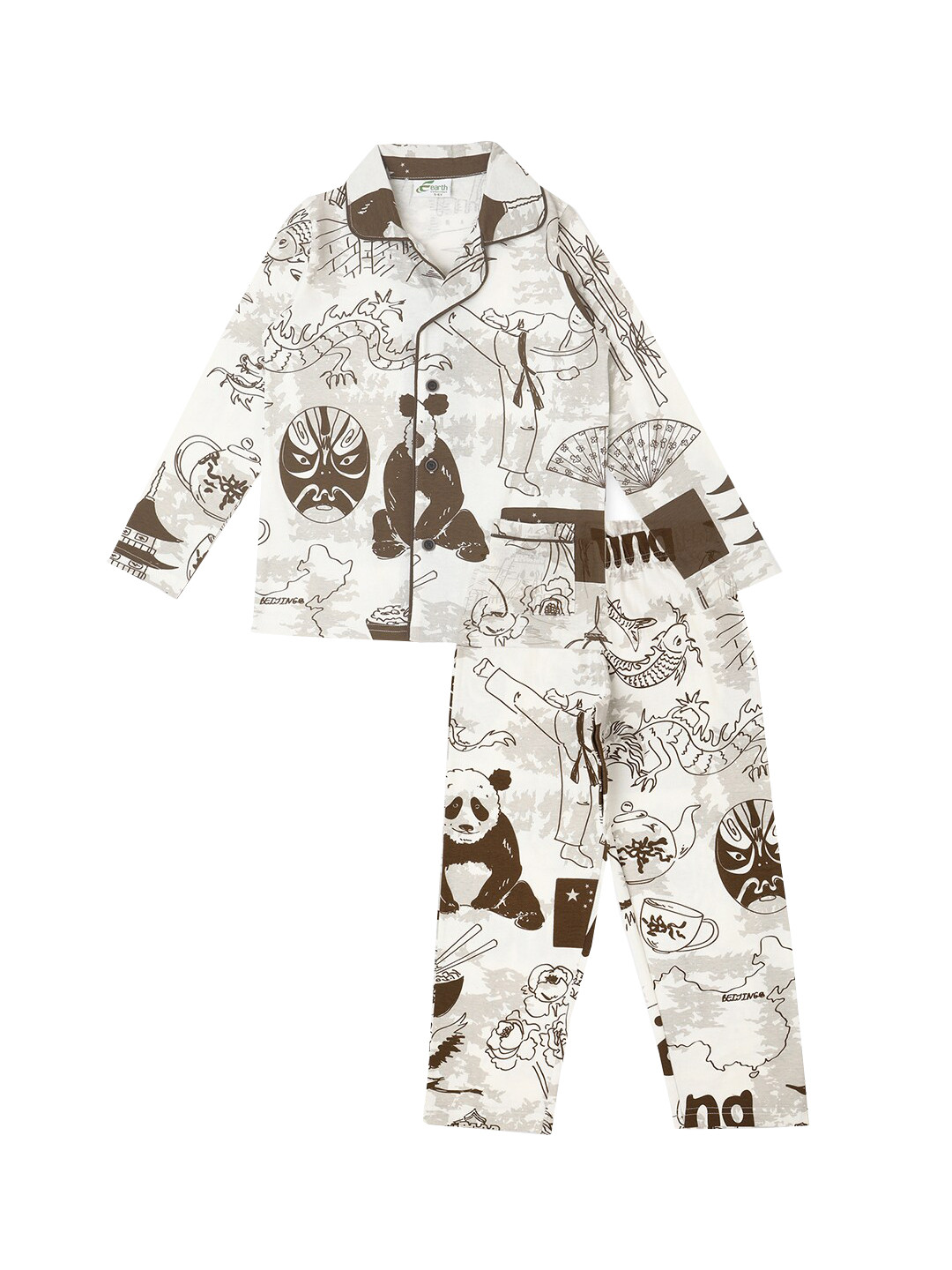 earth conscious Boys Conversational Printed Lapel Collar Pure Cotton Night Suit