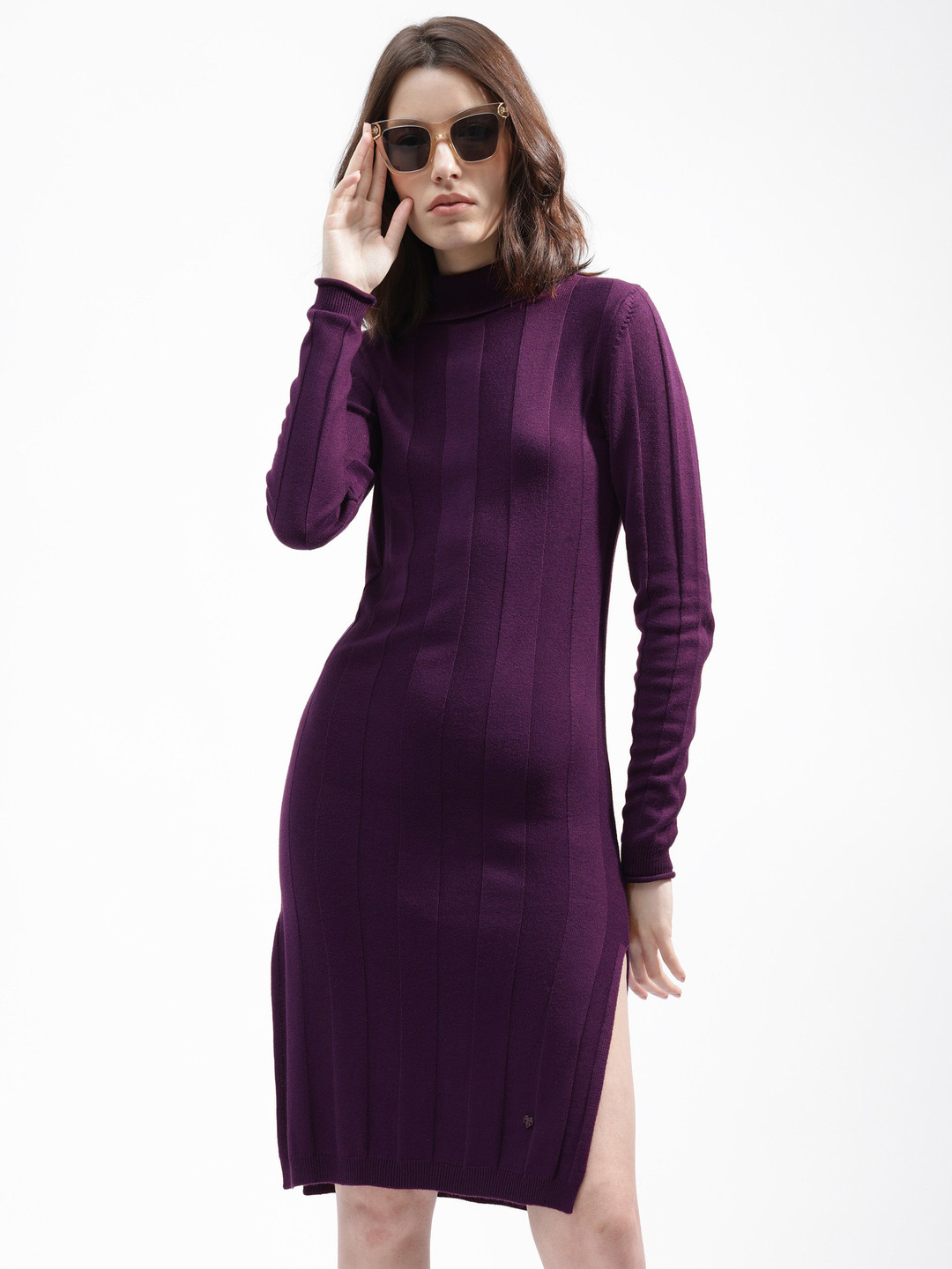 RAREISM Striped Mock Neck Long Sleeves Jumper Dress