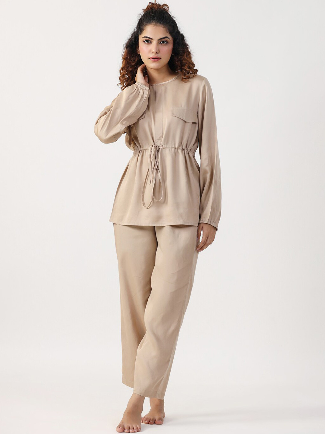 SANSKRUTIHOMES Round Neck Waist Te-Ups Night suit