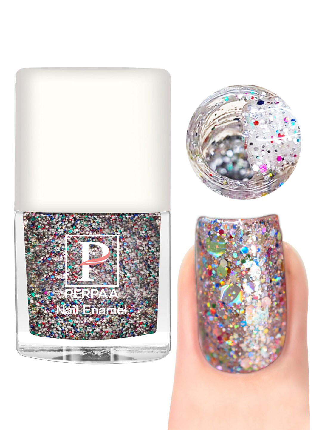 PERPAA Broken Diamond Glitter Light Reflective UV Gel Nail Enamel 5 ml - Silver 89