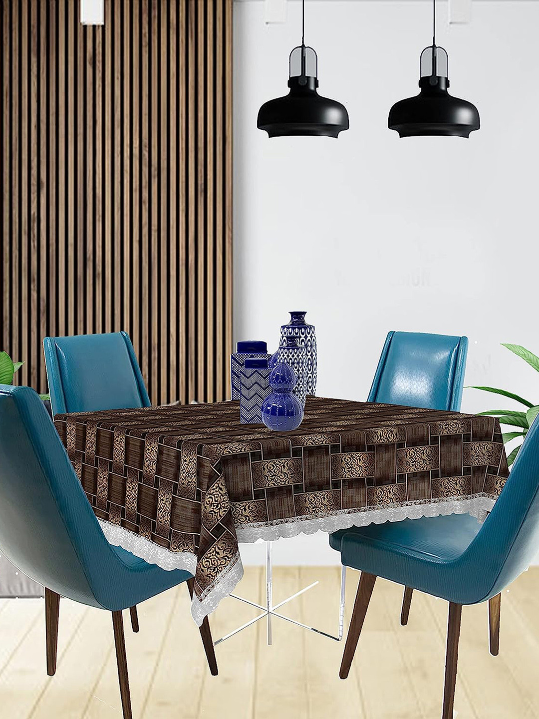 Dakshya Industries Brown Printed Waterproof 4-Seater Table Covers