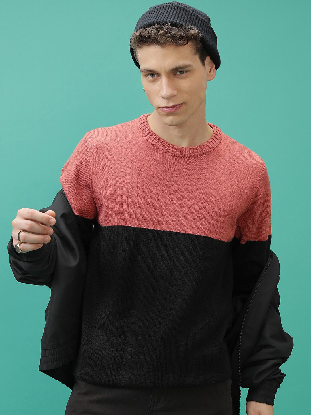 HIGHLANDER Colourblocked Acrylic Pullover Sweater