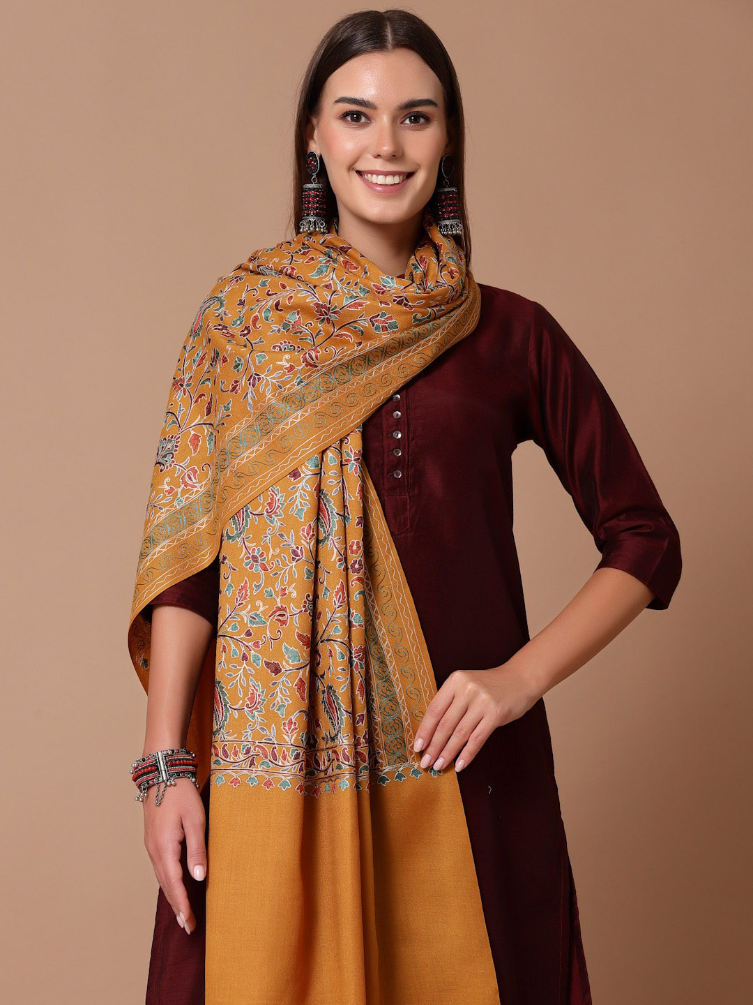 SWI Stylish Aari Embroidery Wool Shawl