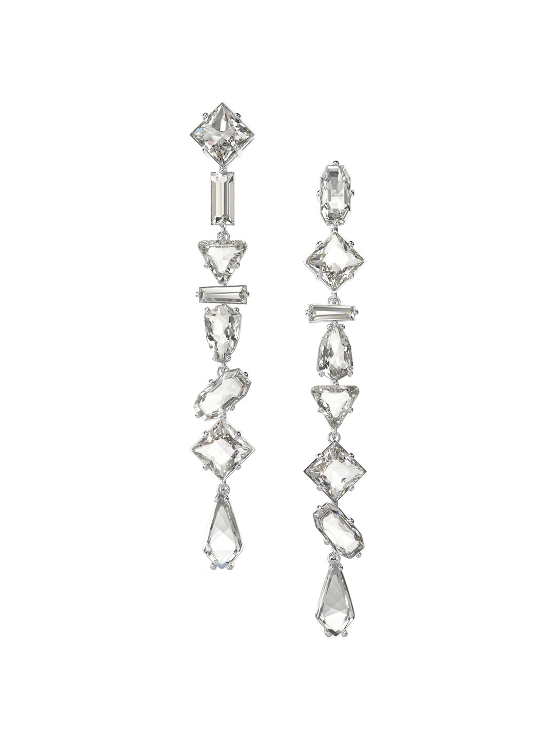 SWAROVSKI Rhodium-Plated Crystals-Studded Teardrop Shaped Drop Earrings