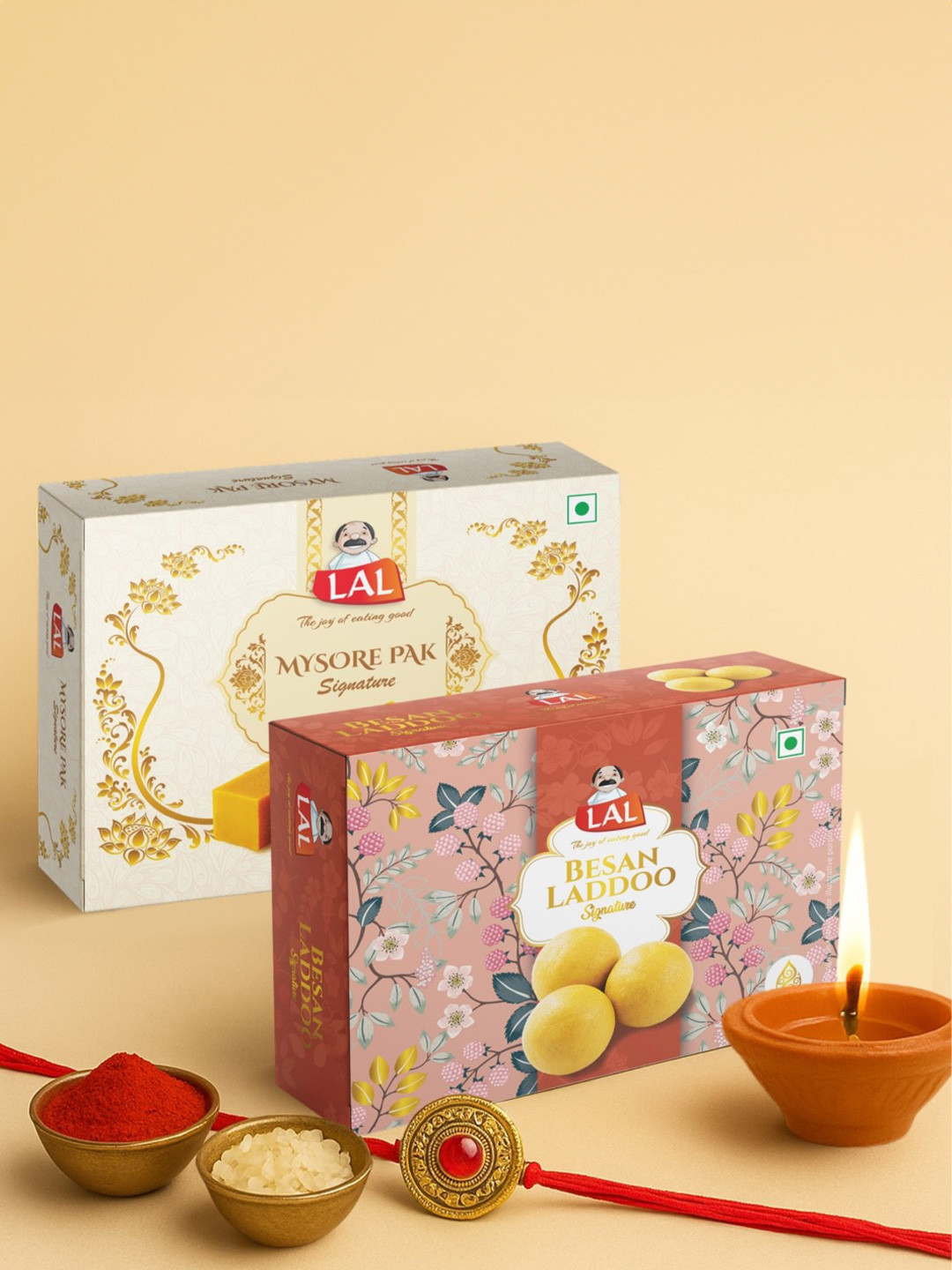 LAL Pack of 2 Mysore Pak Signature & Besan Ladoo Sweets-400gm Each