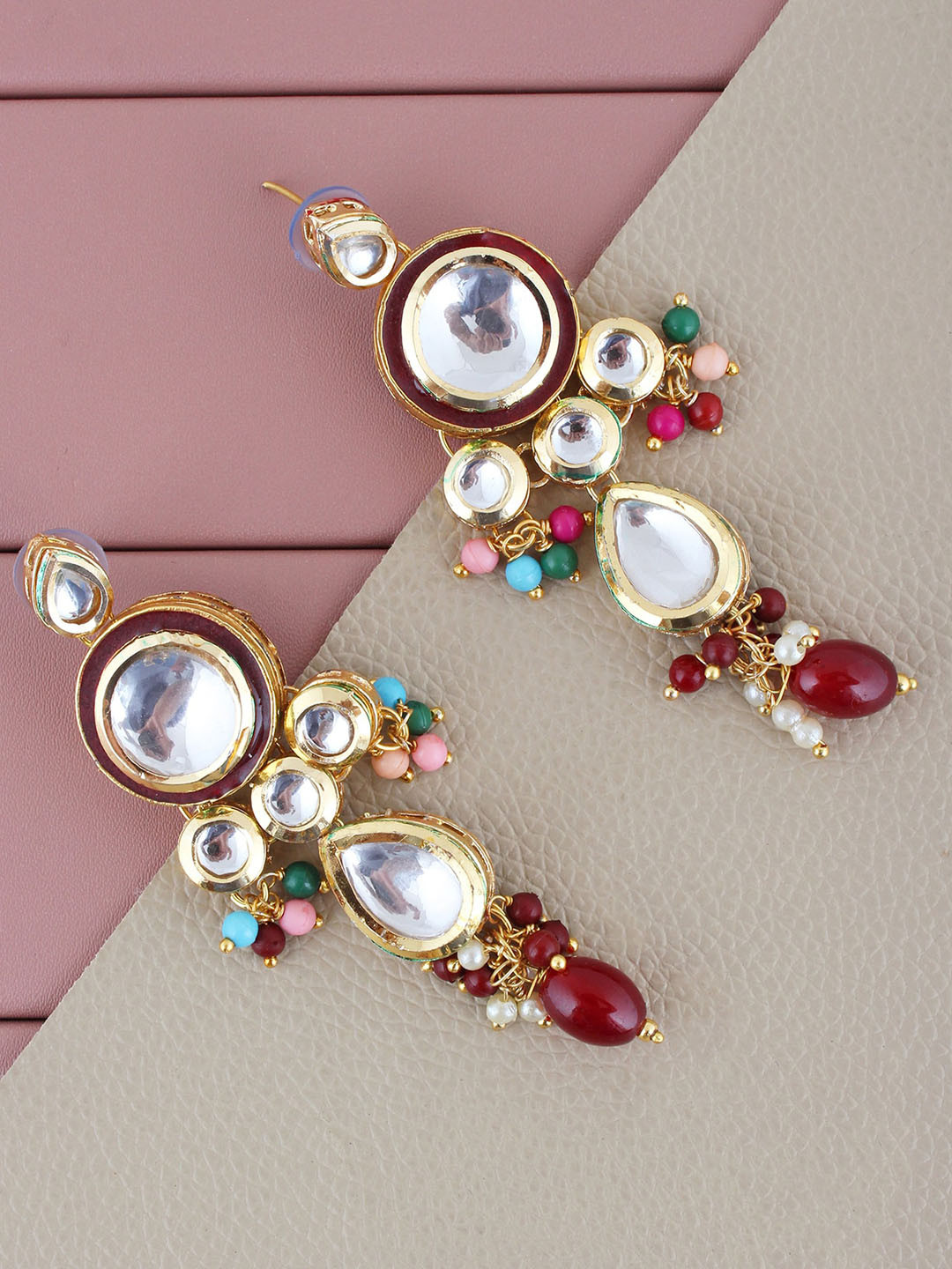 LUCKY JEWELLERY Gold Plated Kundan Stone Drop Earrings