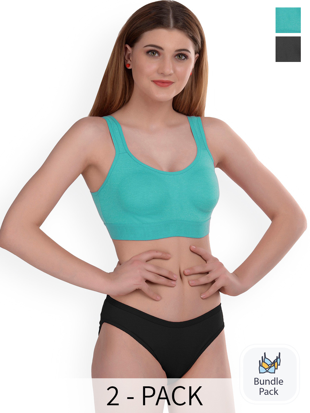 Aamarsh Pack of 2 Cotton Lingerie Set AE_Gayla set_Green,Black_30