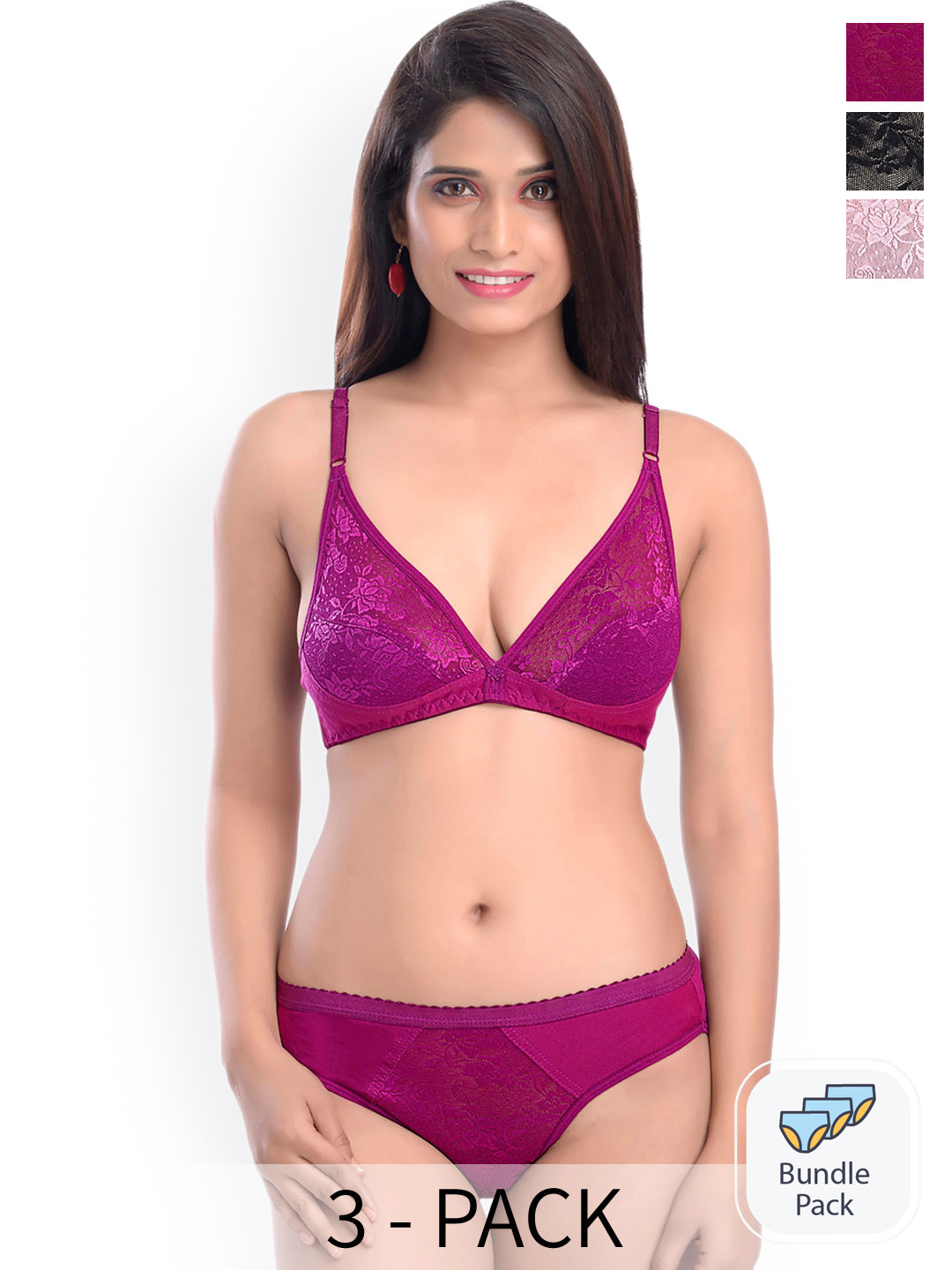 Aamarsh Pack of 3 Self-Designed Laced Lingerie Set-AE_Safal set_Pink,Black,Navy-Pink_30