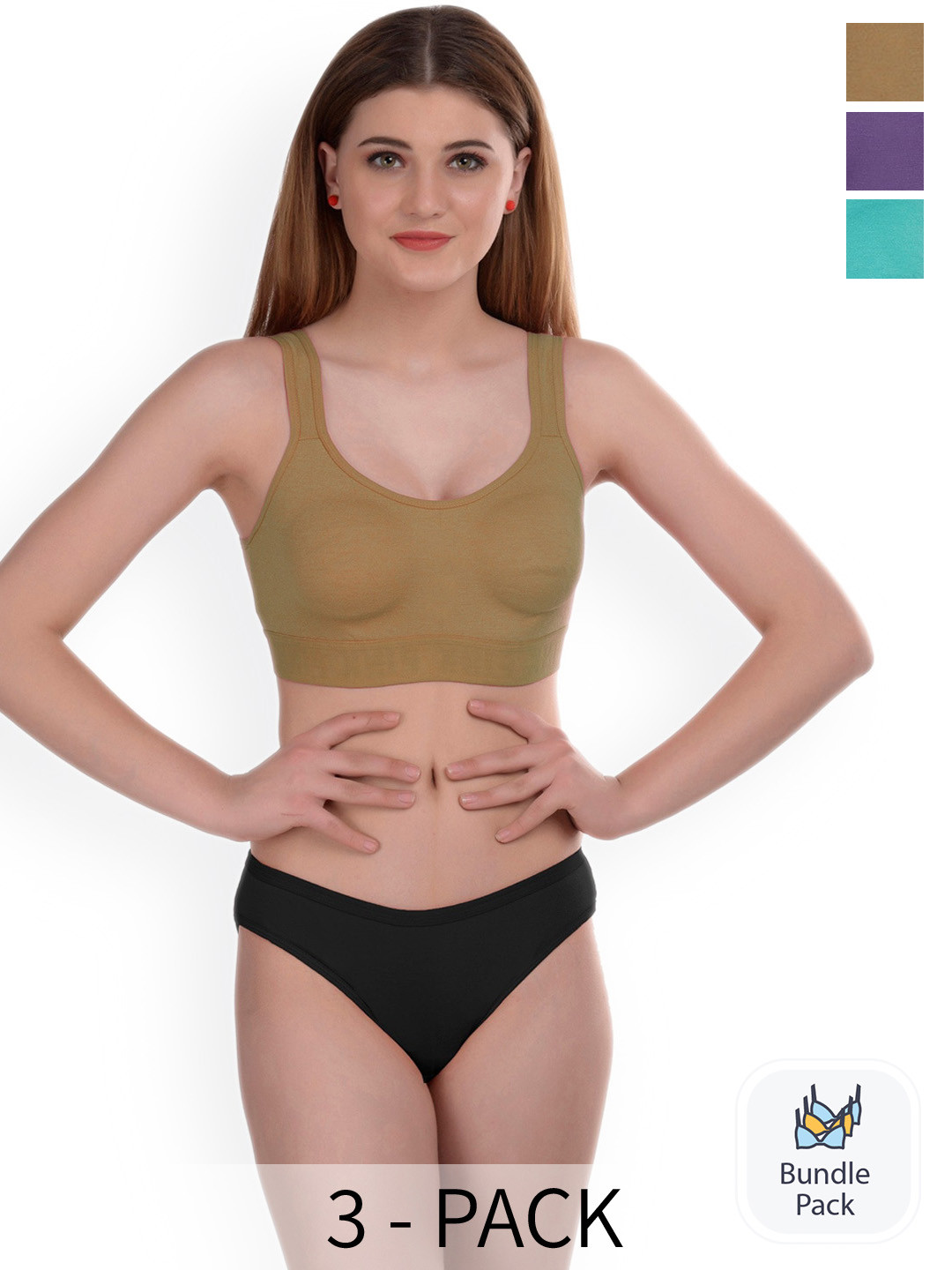AROUSY Pack of 3 Lingerie Set-Q_Gayla set_Purple,Green,Brown_30