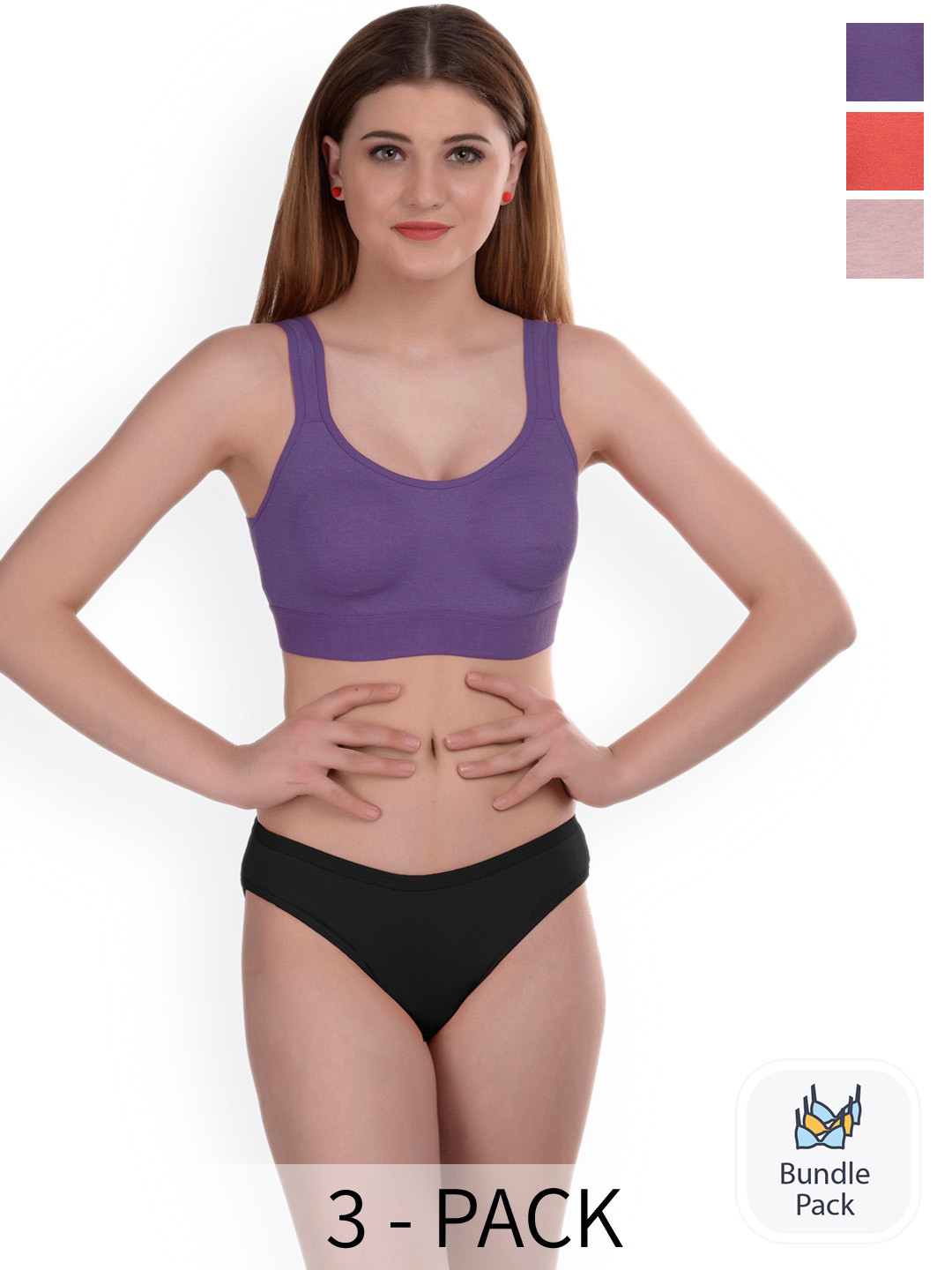 AROUSY Pack of 3 Lingerie Set-Q_Gayla set_Orange,Purple,Navy Brown_30
