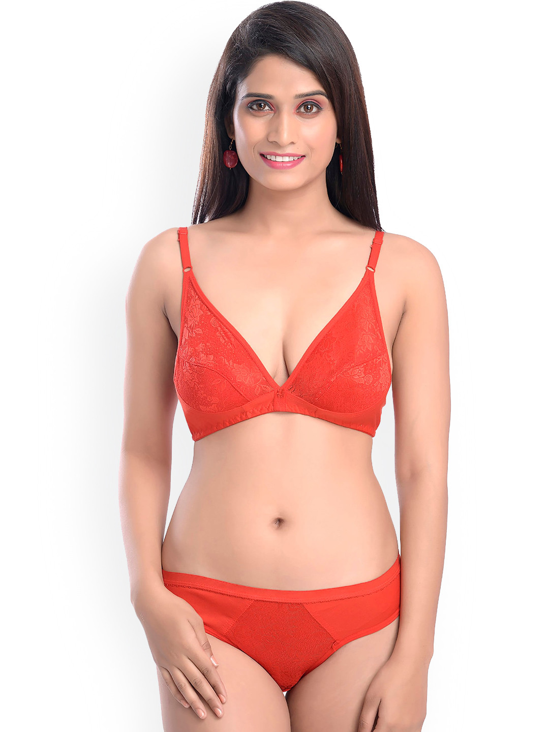 AROUSY Self-Design Laced Cotton Lingerie Set T_Safal set_Red_30