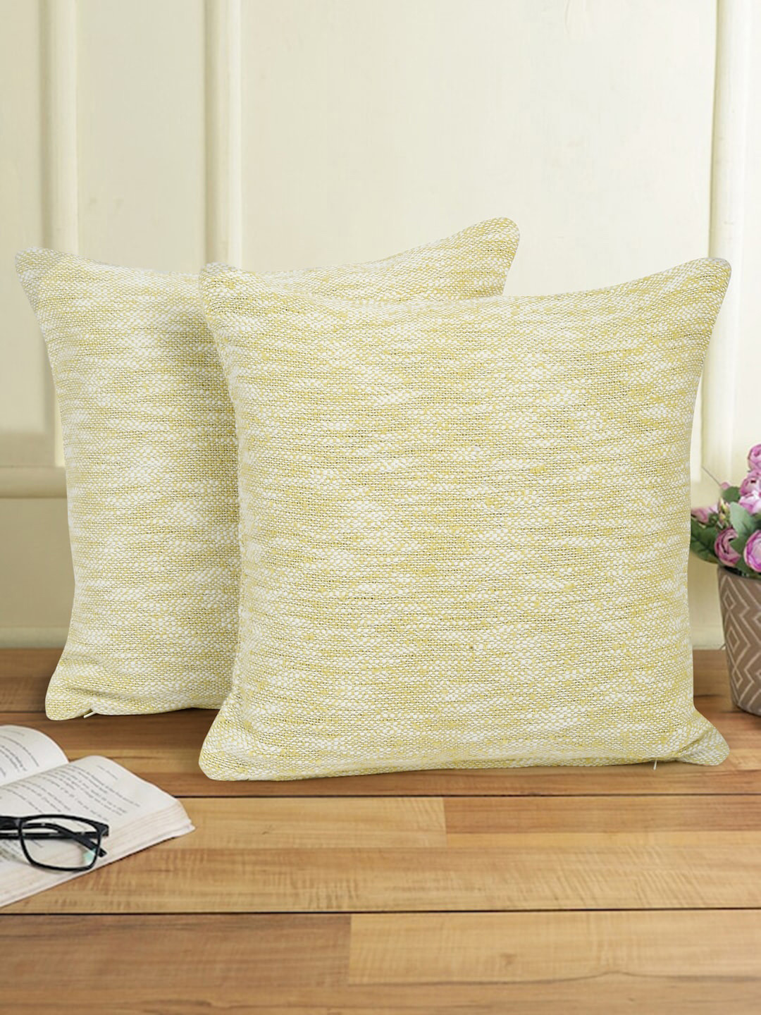 eyda Cotton 2 Pcs Textured Square Cushion Covers - 16 x 16 In