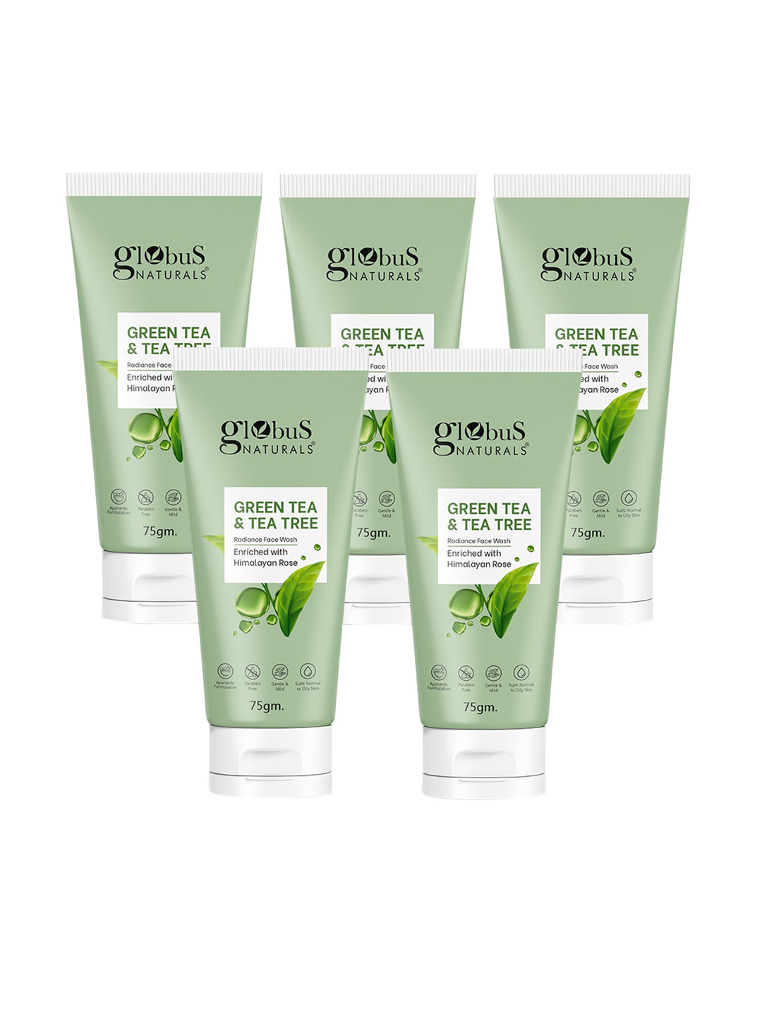 Globus naturals Set Of 5 Green Tea & Tea Tree Radiance Face Wash - 75g Each