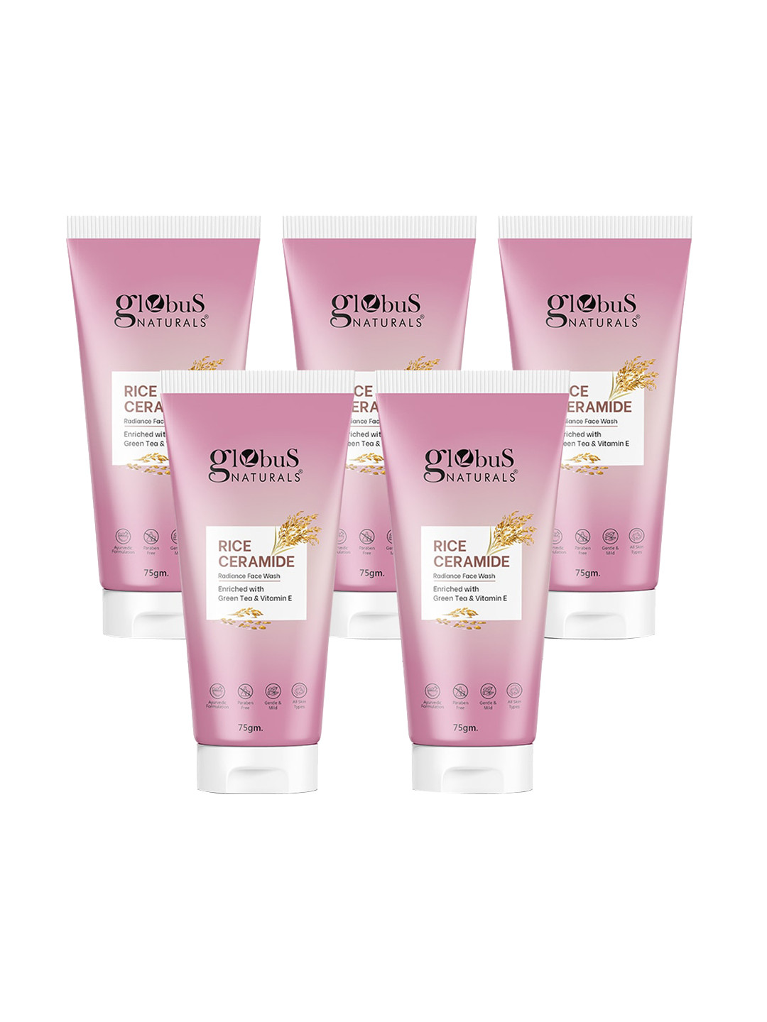 Globus naturals Set Of 5 Rice Ceramide Radiance Face Wash - 75g Each