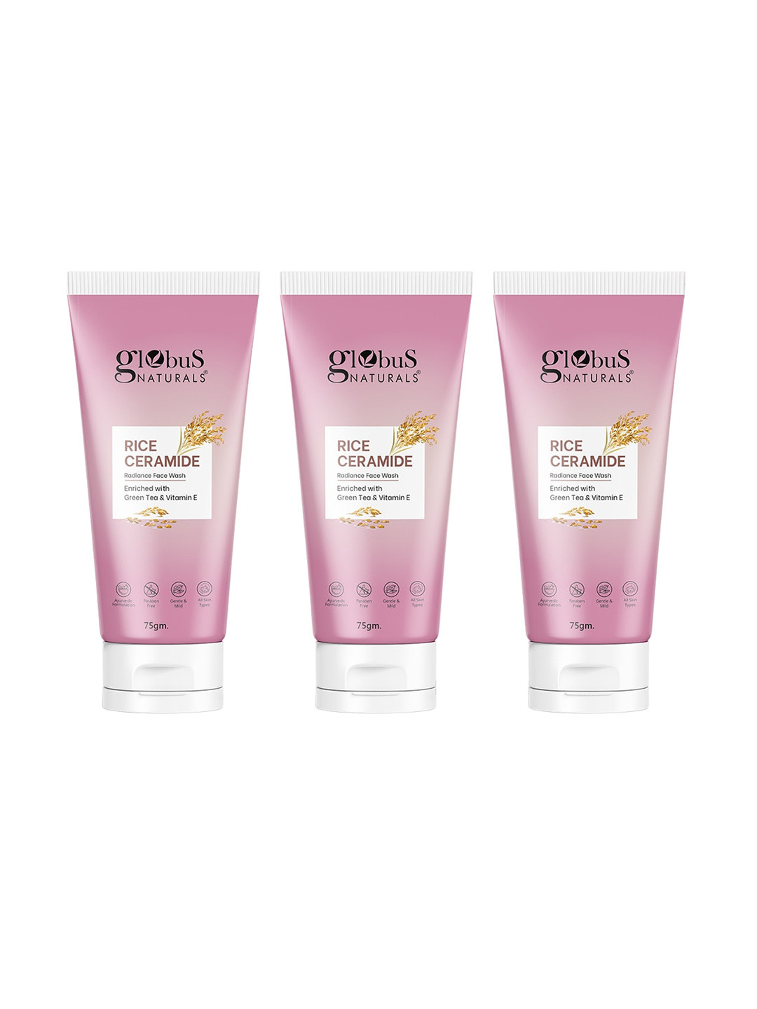 Globus naturals Set Of 3 Rice Ceramide Radiance Face Wash - 75g Each