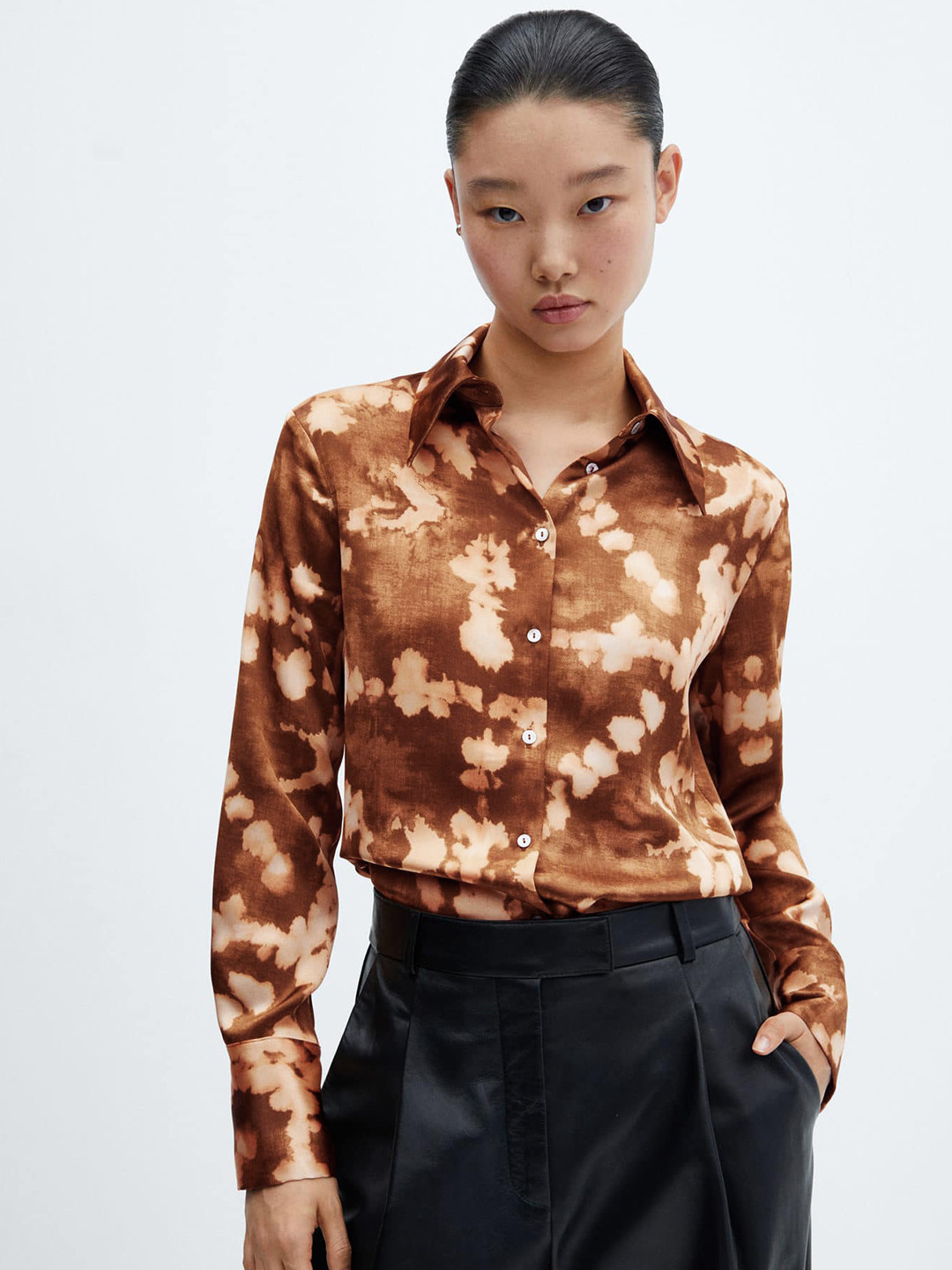 MANGO Tie-Dye Effect Satin Finish Shirt