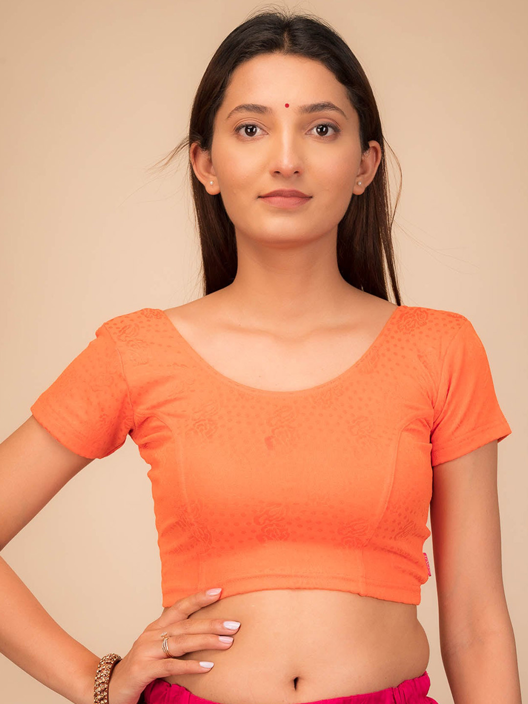Bindigasm's Advi Self Design Stretchable Slip On Jacquard Blouse