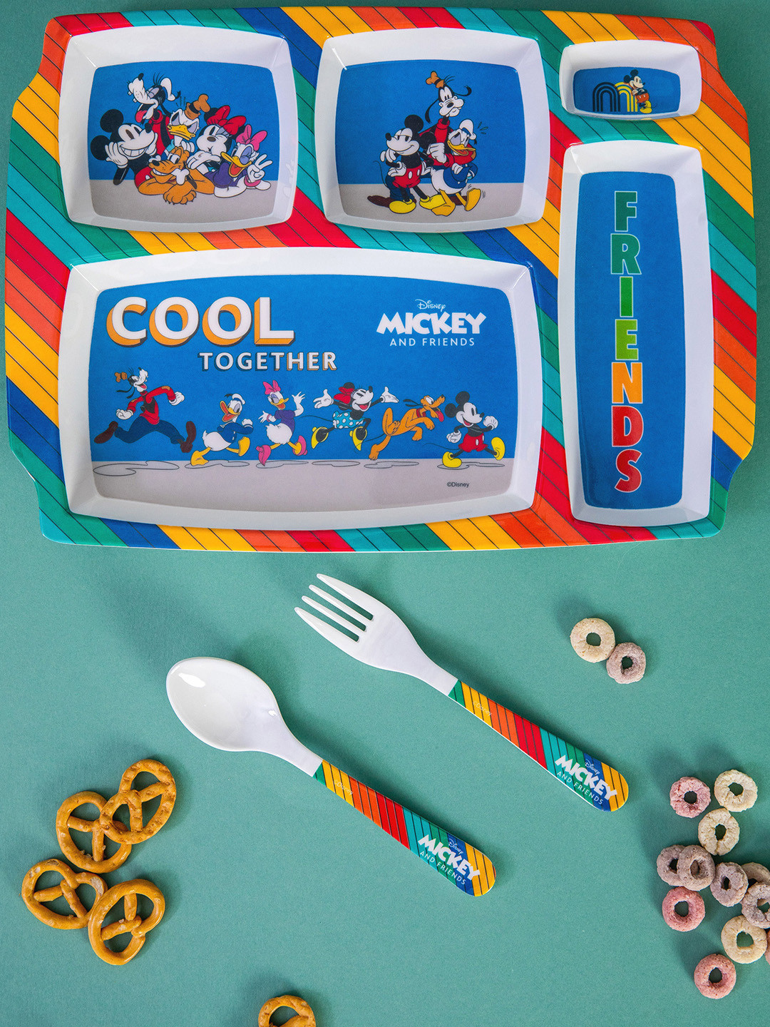 Servewell Mickey White Cartoon Characters Melamine Dishwasher Safe 3 Piece Dinner Set