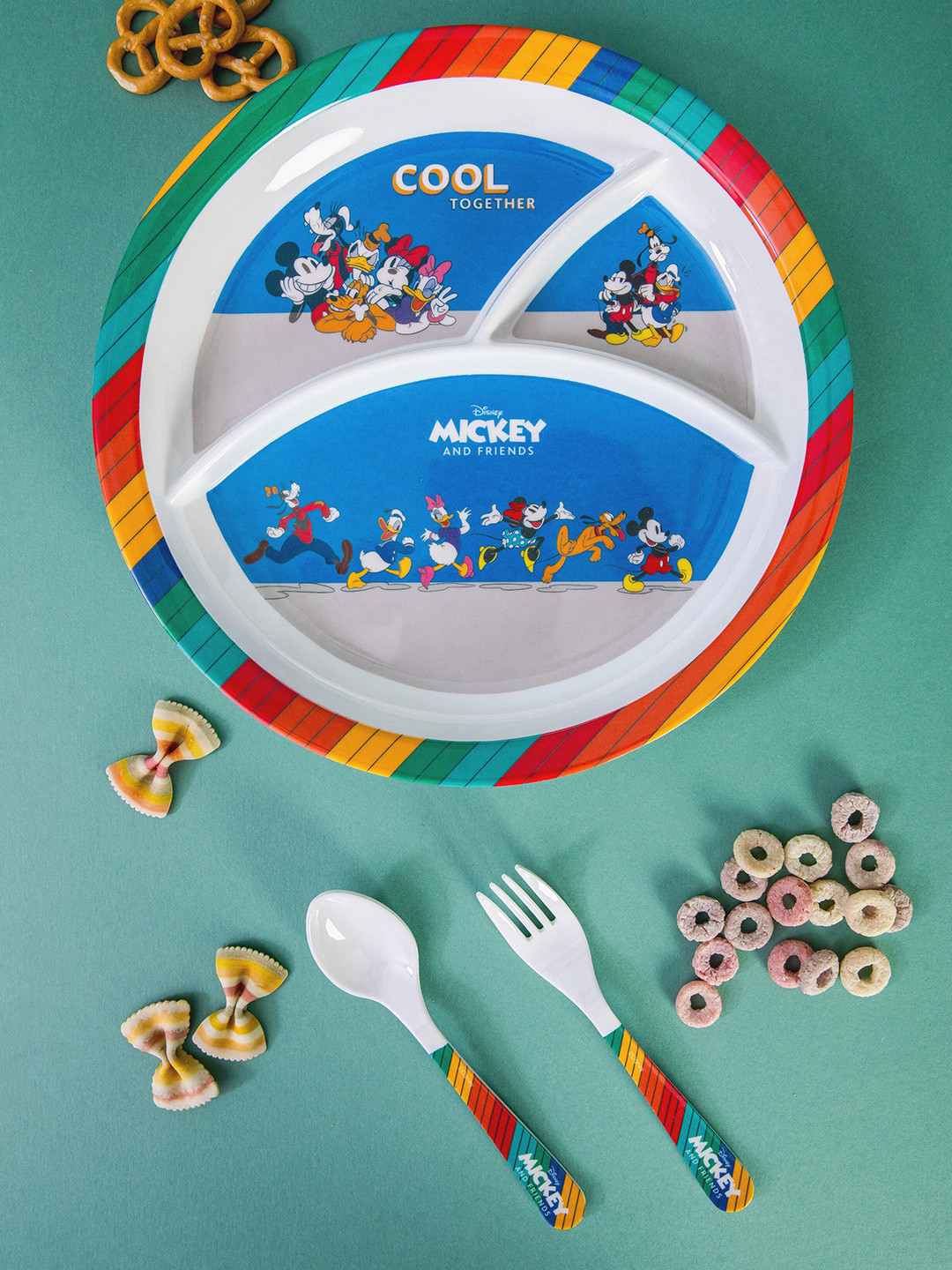 Servewell Mickey White Cartoon Characters Melamine Dishwasher Safe 3 Piece Dinner Set