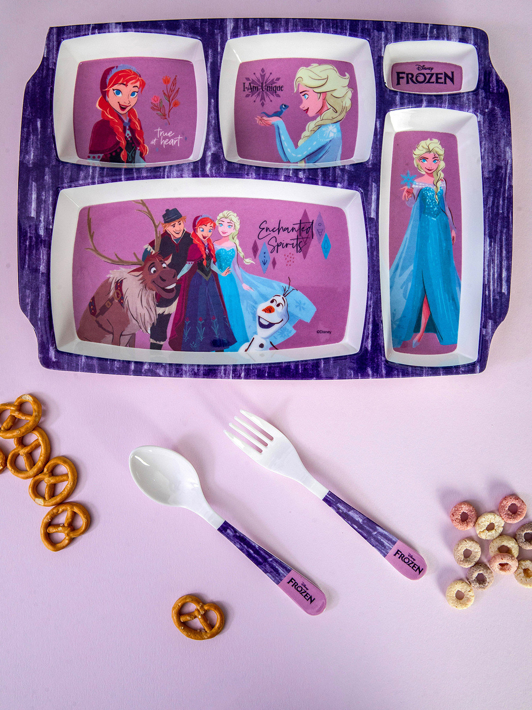 Servewell Frozen White Cartoon Characters Melamine Dishwasher Safe 3 Piece Dinner Set