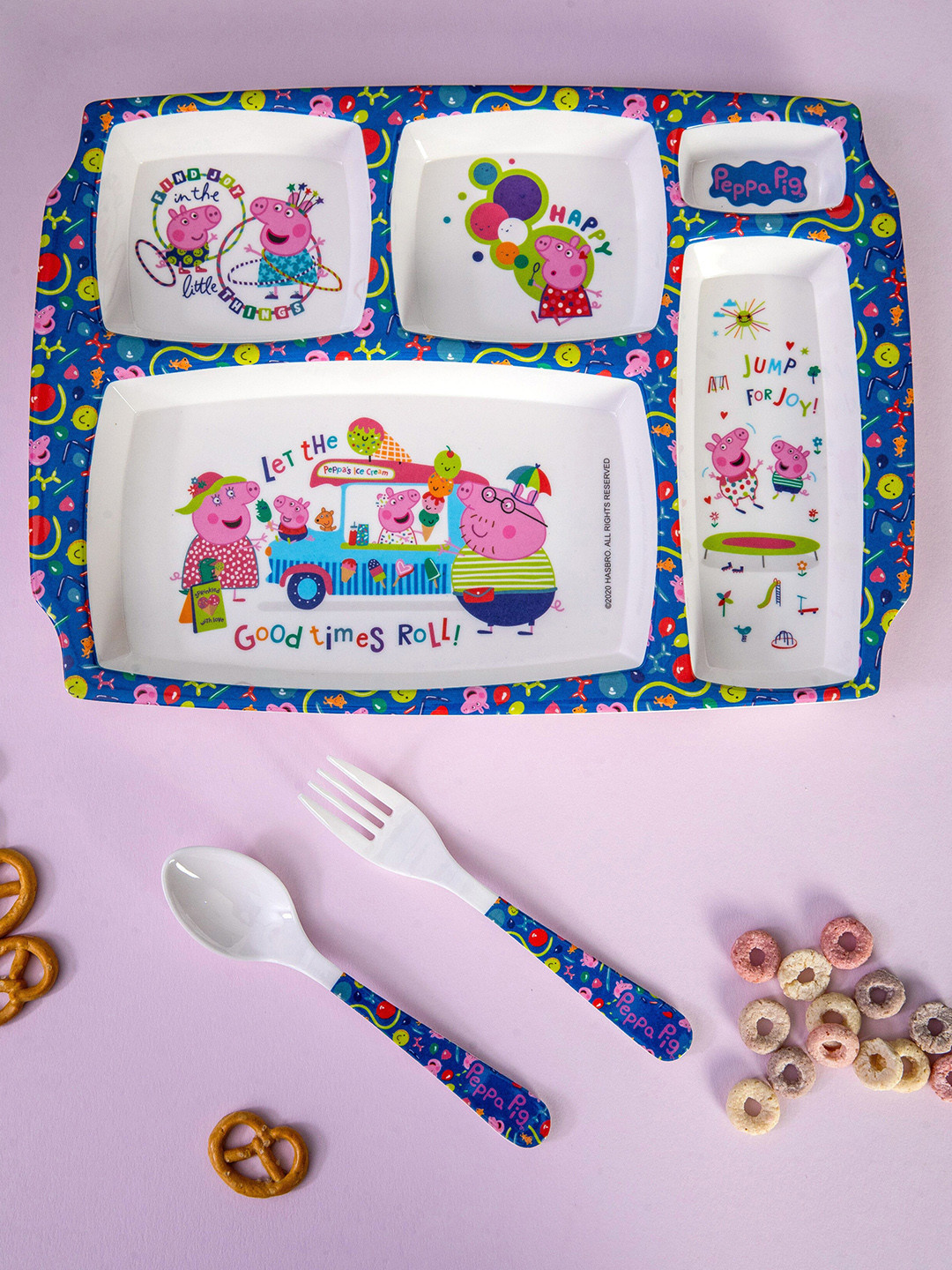 Servewell Peppa Pig White Cartoon Characters Melamine Dishwasher Safe 3 Piece Dinner Set