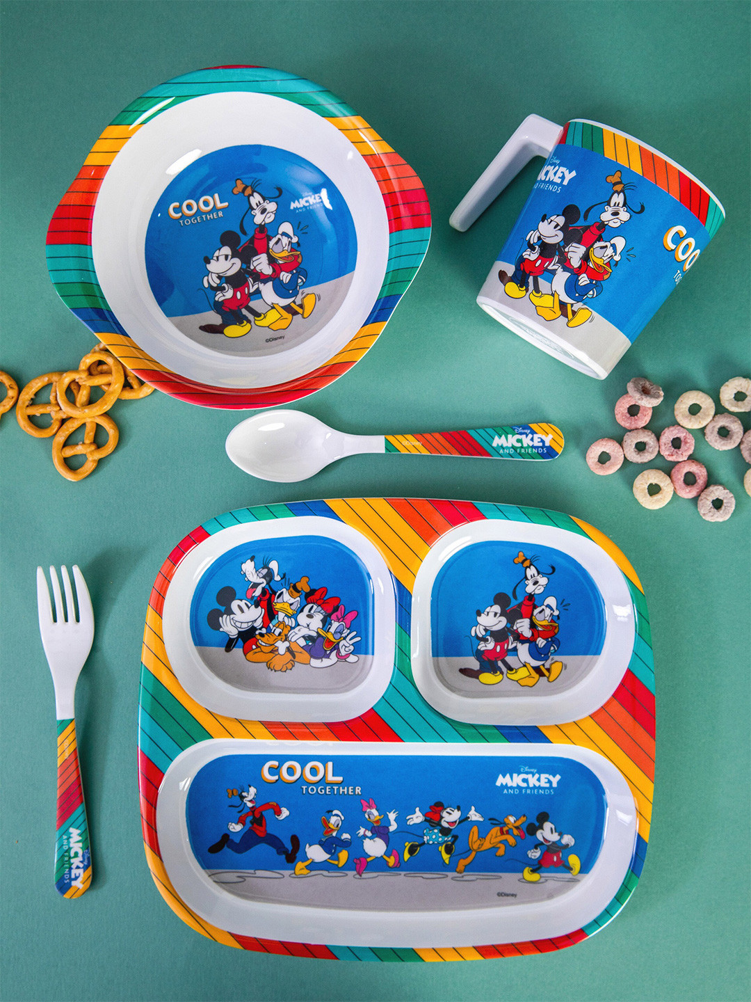 Servewell White & Blue 5 Pieces Text or Slogans Printed Melamine Glossy Plates