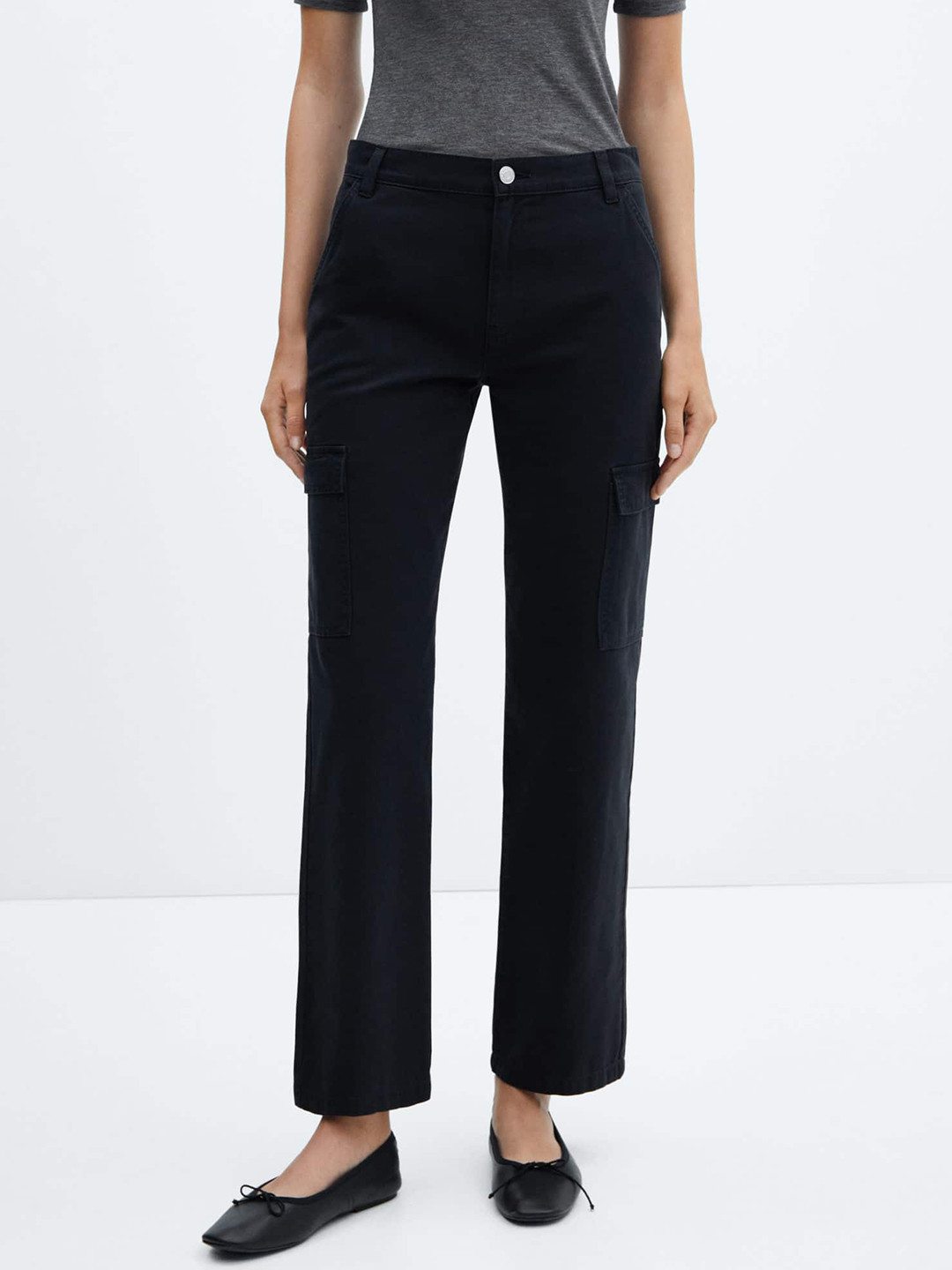 MANGO Women Pure Cotton Cargo Regular Fit Jeans