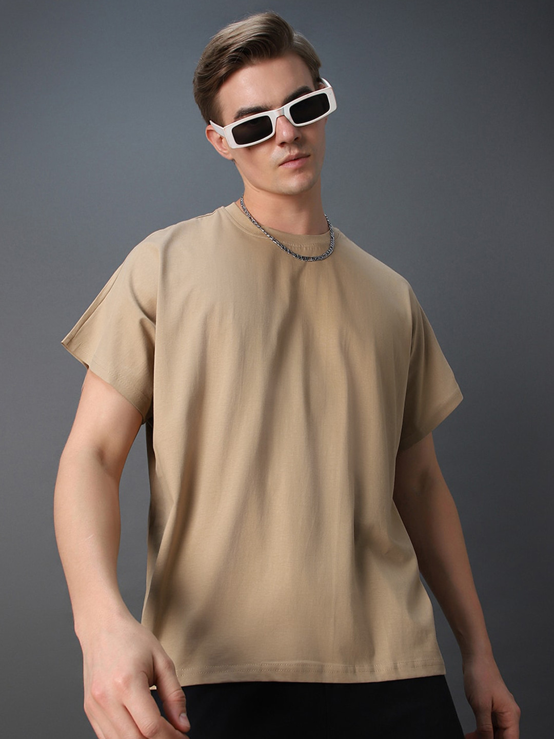 Bewakoof Brown Round Neck Extended Sleeves Cotton T-shirt
