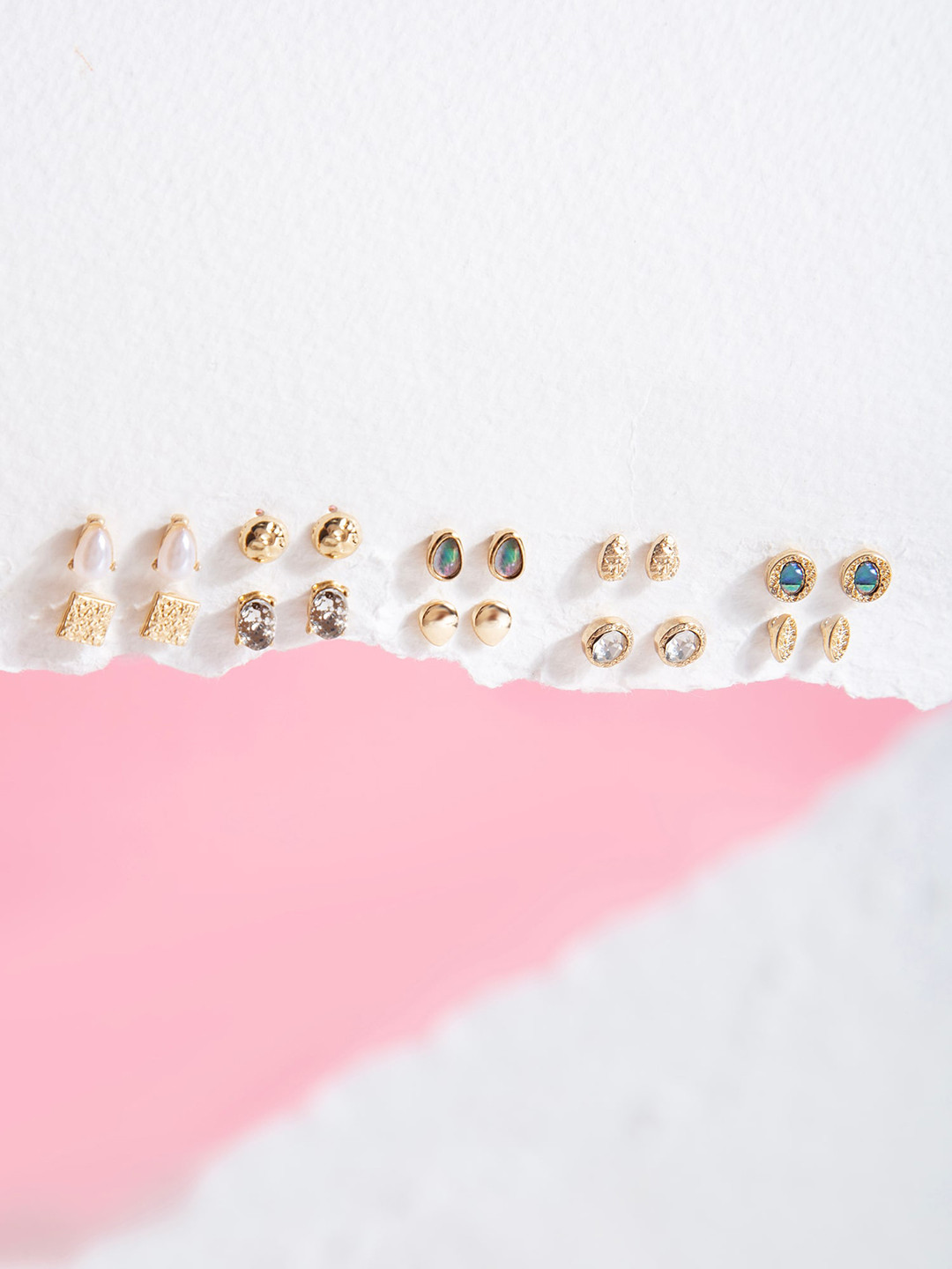 Accessorize Set Of 10 Hammered Metal Stud Earrings