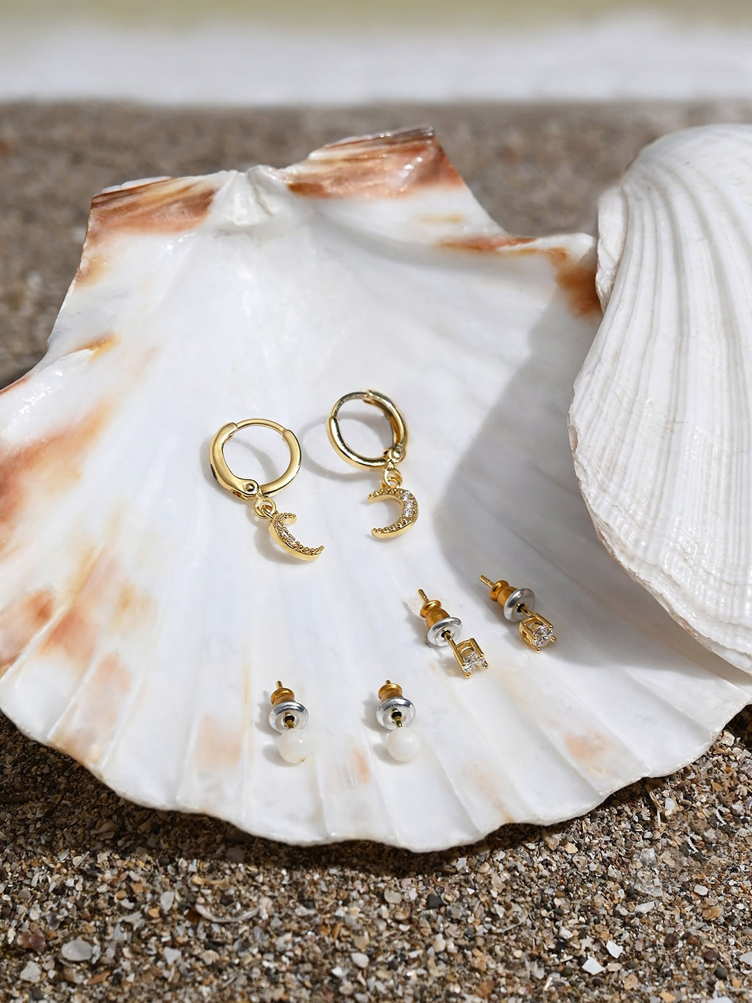 Accessorize Set Of 3 14K Gold-Plated Z Celestial Pearl Earrings