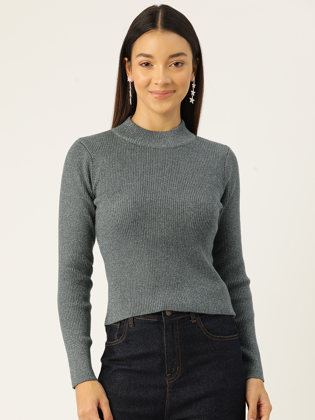 Madame Shimmery Cut-Out Detail Ribbed Pullover