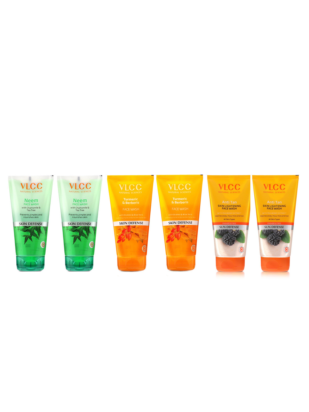 VLCC Set Of 6 Face Wash -  2Pcs Turmeric & Berberis + 2Pcs Neem + 2Pcs Anti Tan