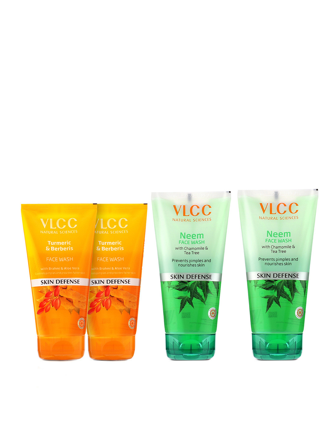 VLCC Skin Defense Face Wash Combo - 2Pcs Turmeric & Berberis + 2Pcs Neem - 150ml Each