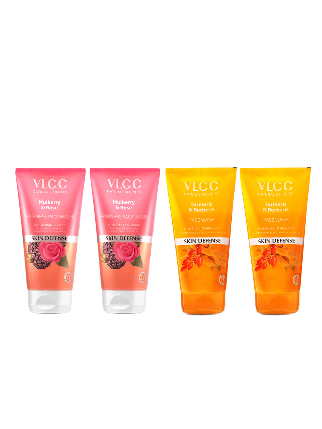 VLCC 2Pcs Turmeric Face Wash - 150ml Each & 2Pcs Mulberry & Rose Face Wash - 150ml Each