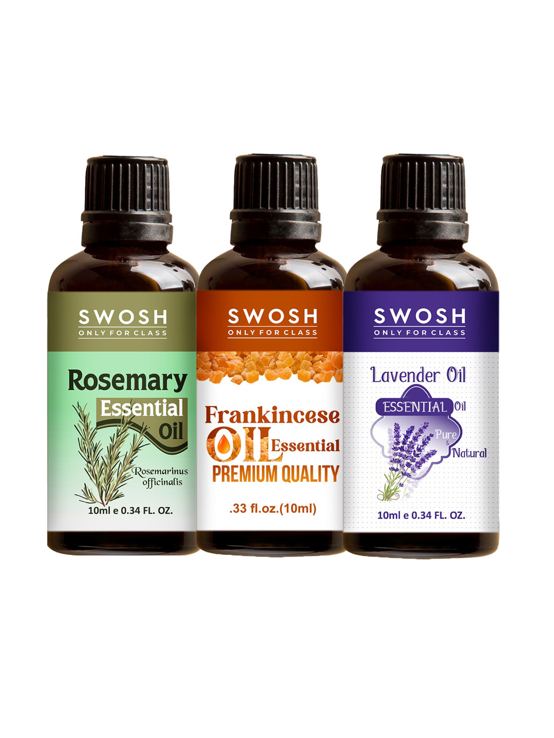 SWOSH Transparent 3-Pieces Rosemary & Frankincense & Lavender Essential Oils 10 ml Each