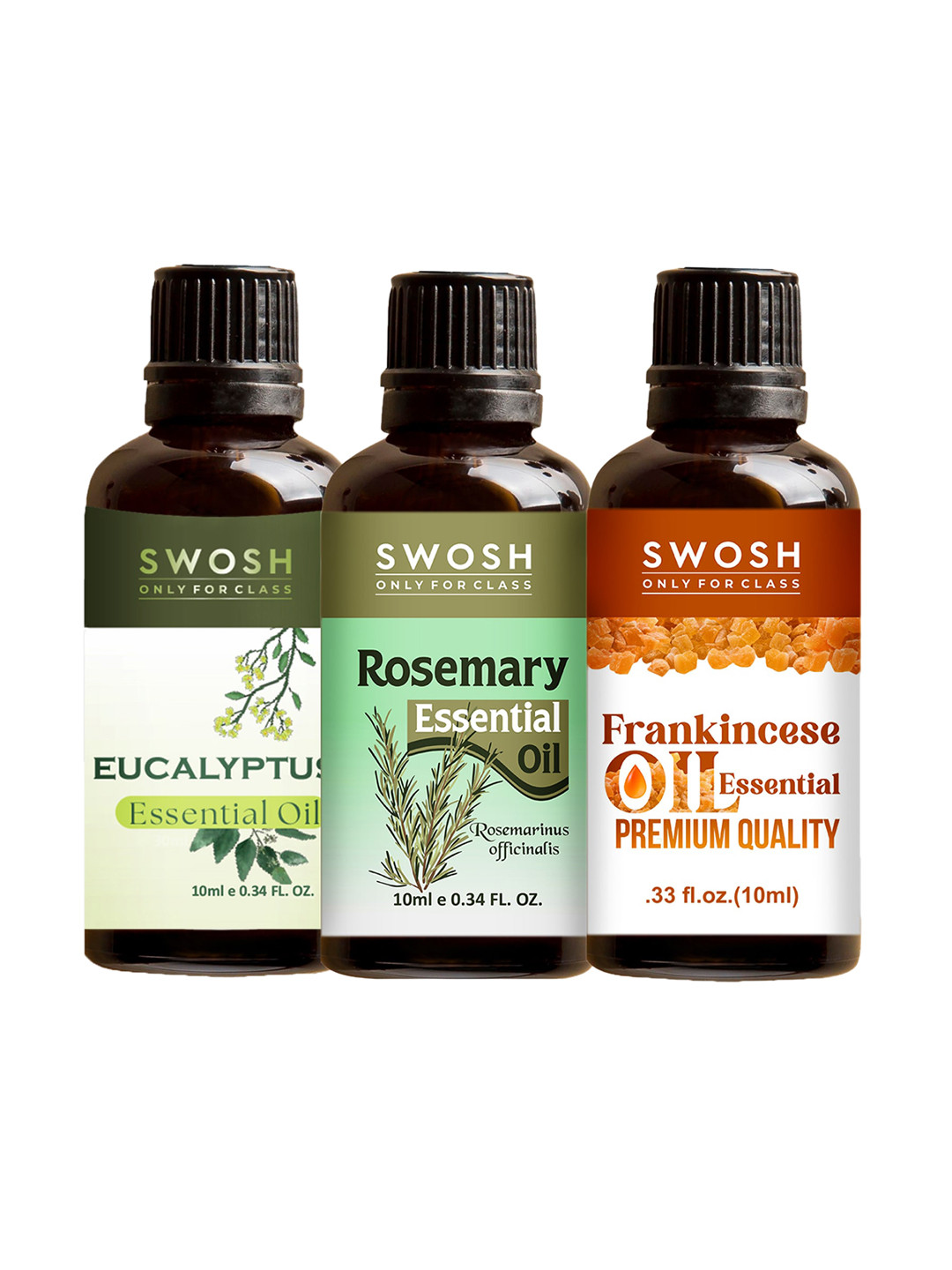 SWOSH Transparent 3-Pieces Eucalyptus Rosemary Frankincese Essential Oil 10ml Each
