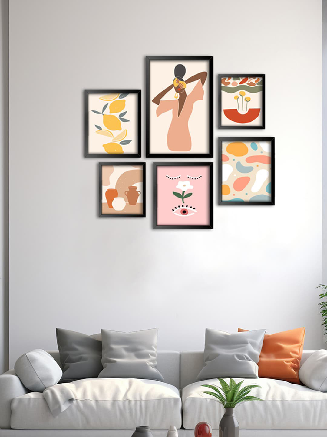 999Store 6 Pcs White & Pink Flower Pot Modern Painting Wall Art