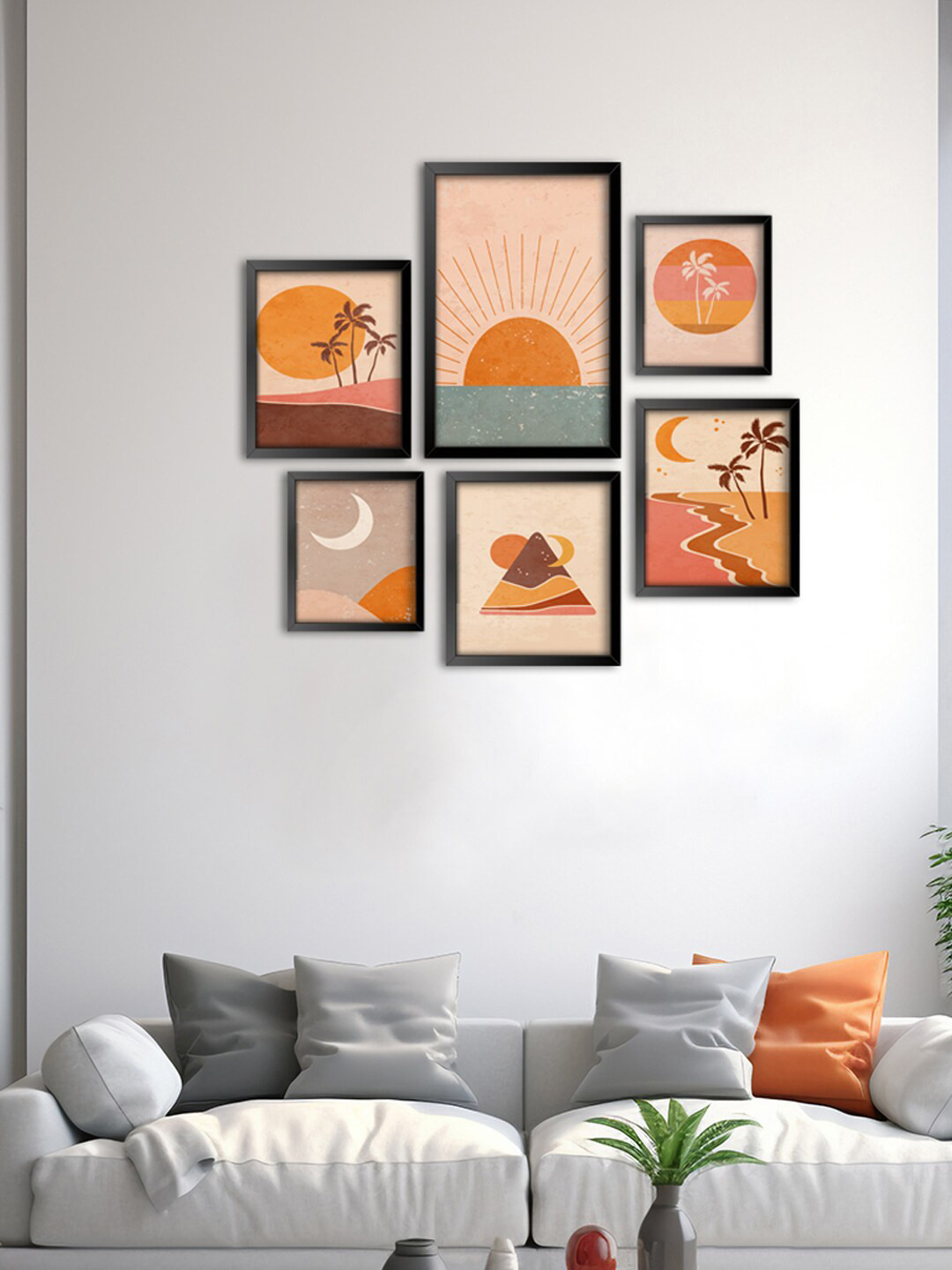 999Store Beige & Yellow 6 Pieces Modern Wall Art