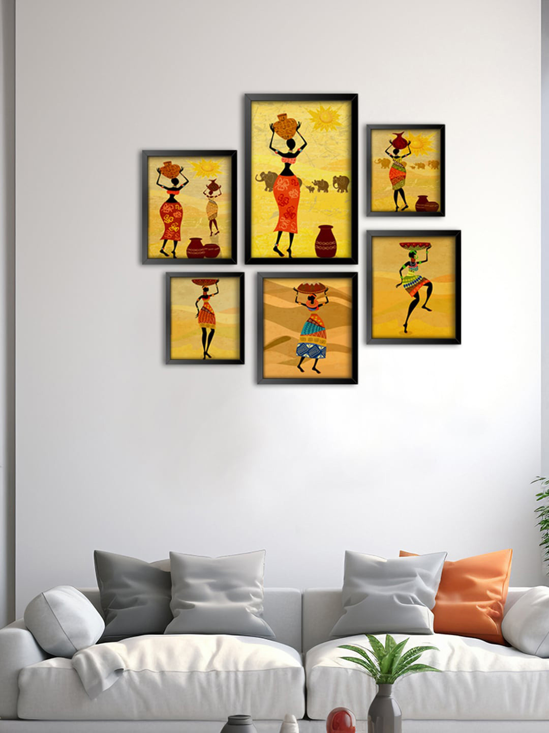 999Store Yellow & Red 6 Pieces Traditional African Women Boho Art Modern Wall Art